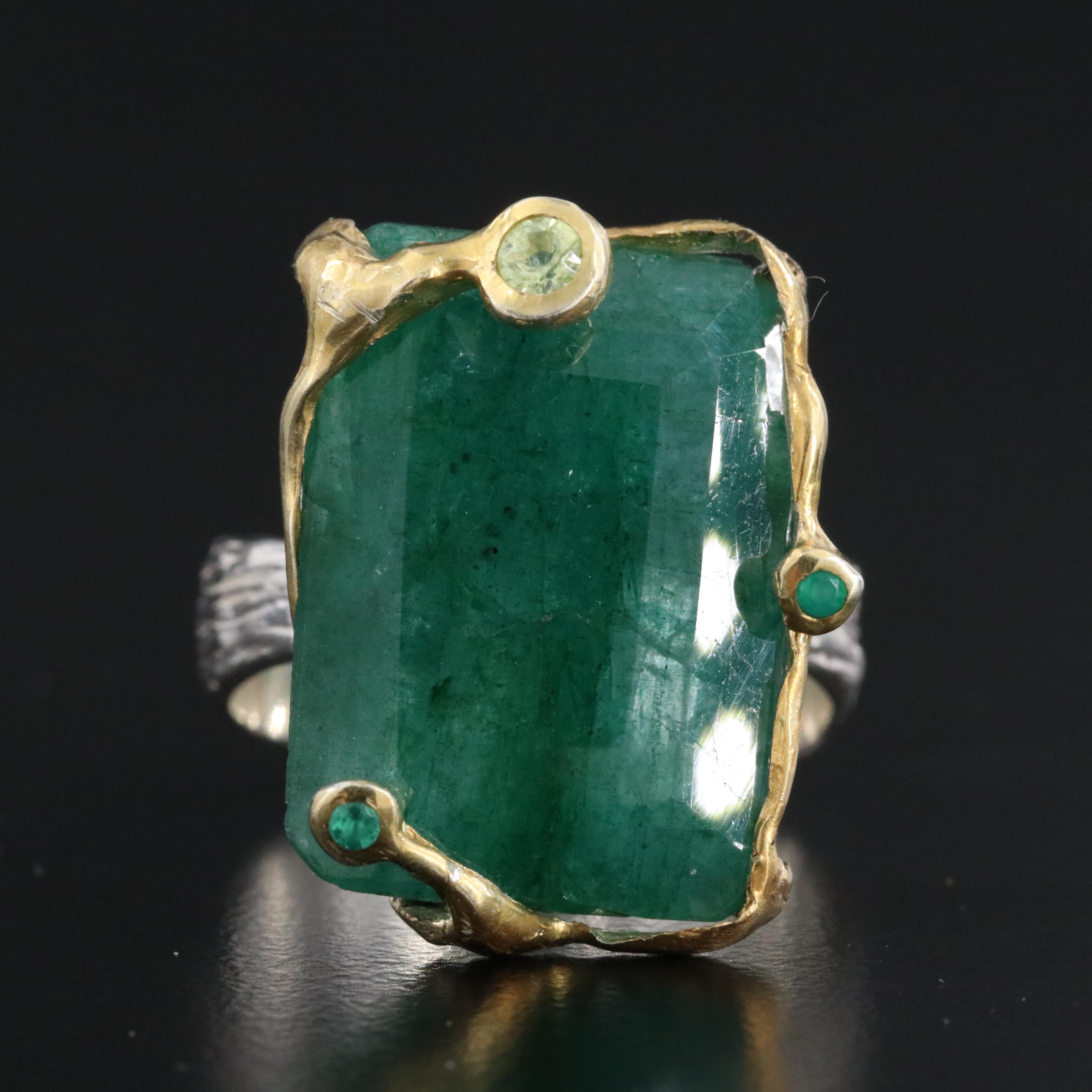 Sterling Beryl, Peridot and Chalcedony Ring