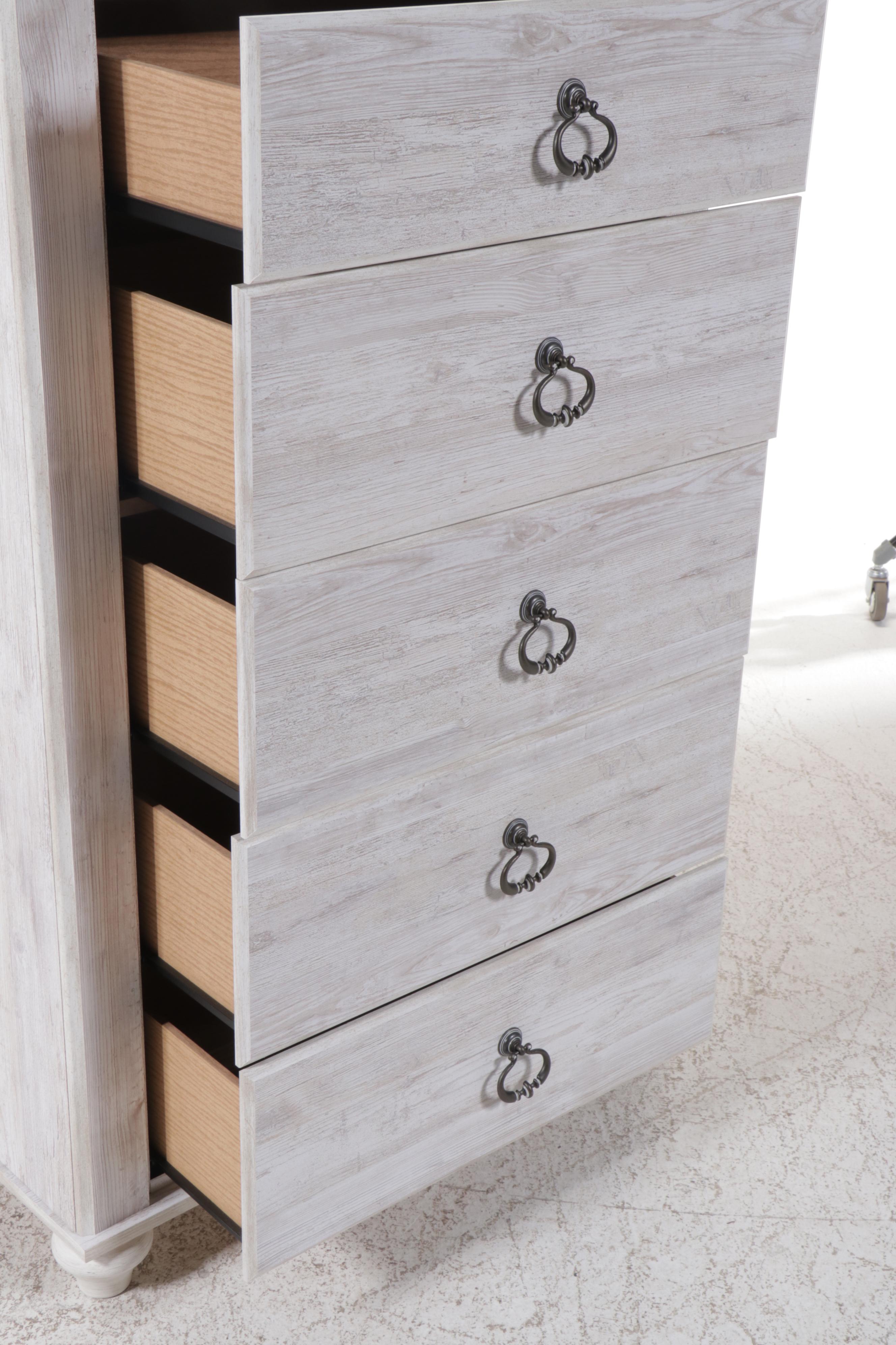 Contemporary Ashley Furniture Five-Drawer Chest with Whitewash Finish