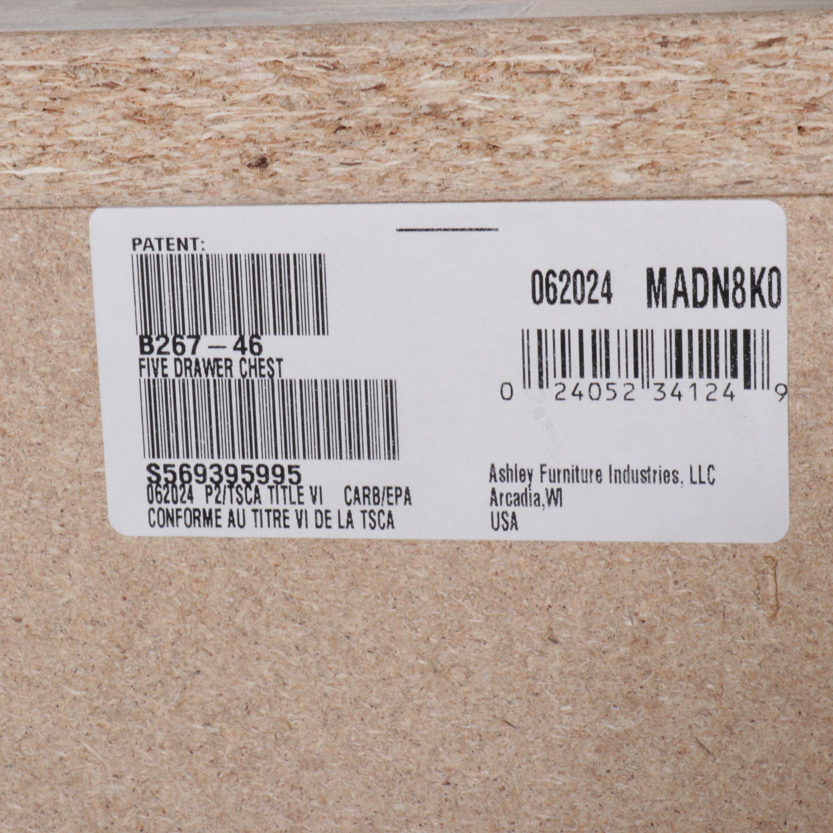 Contemporary Ashley Furniture Five-Drawer Chest with Whitewash Finish