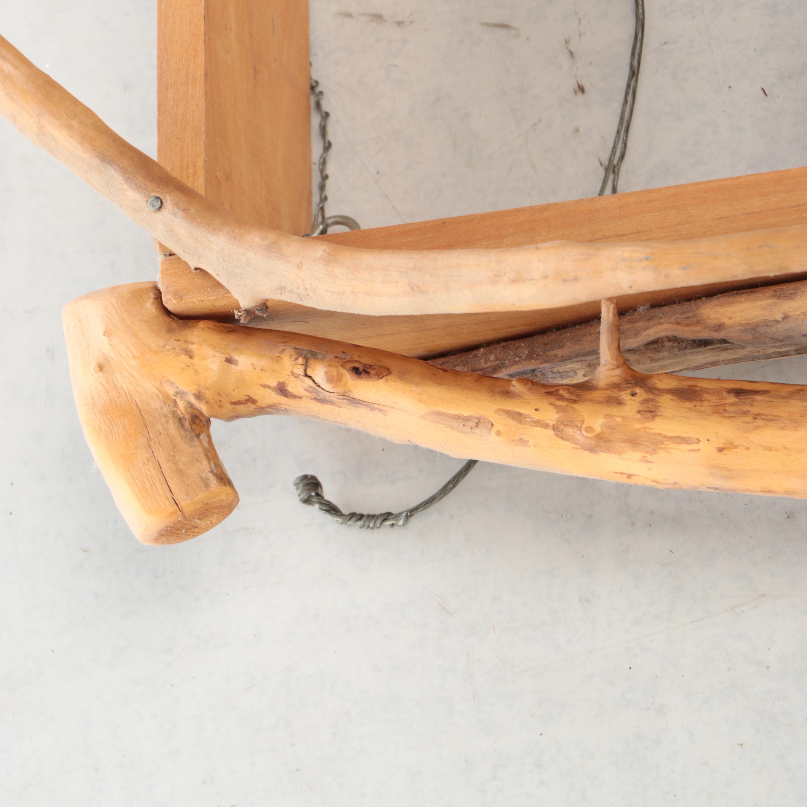 Robert Beaven Wall Shelf with Gnarled Wood Framing and Hand-Painted Daylilies