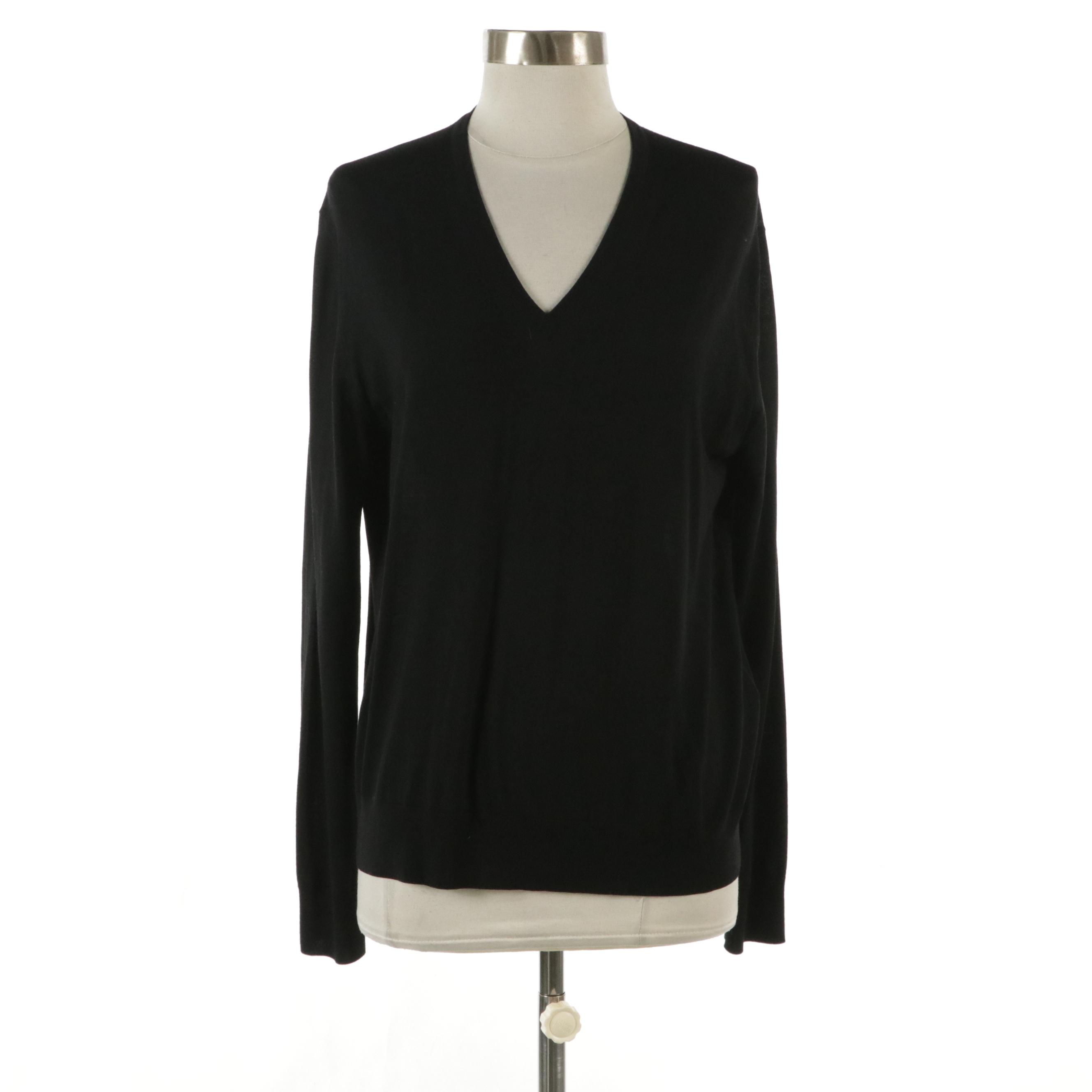 Prada V-Neck Sweater in Sport Weight Wool Knit