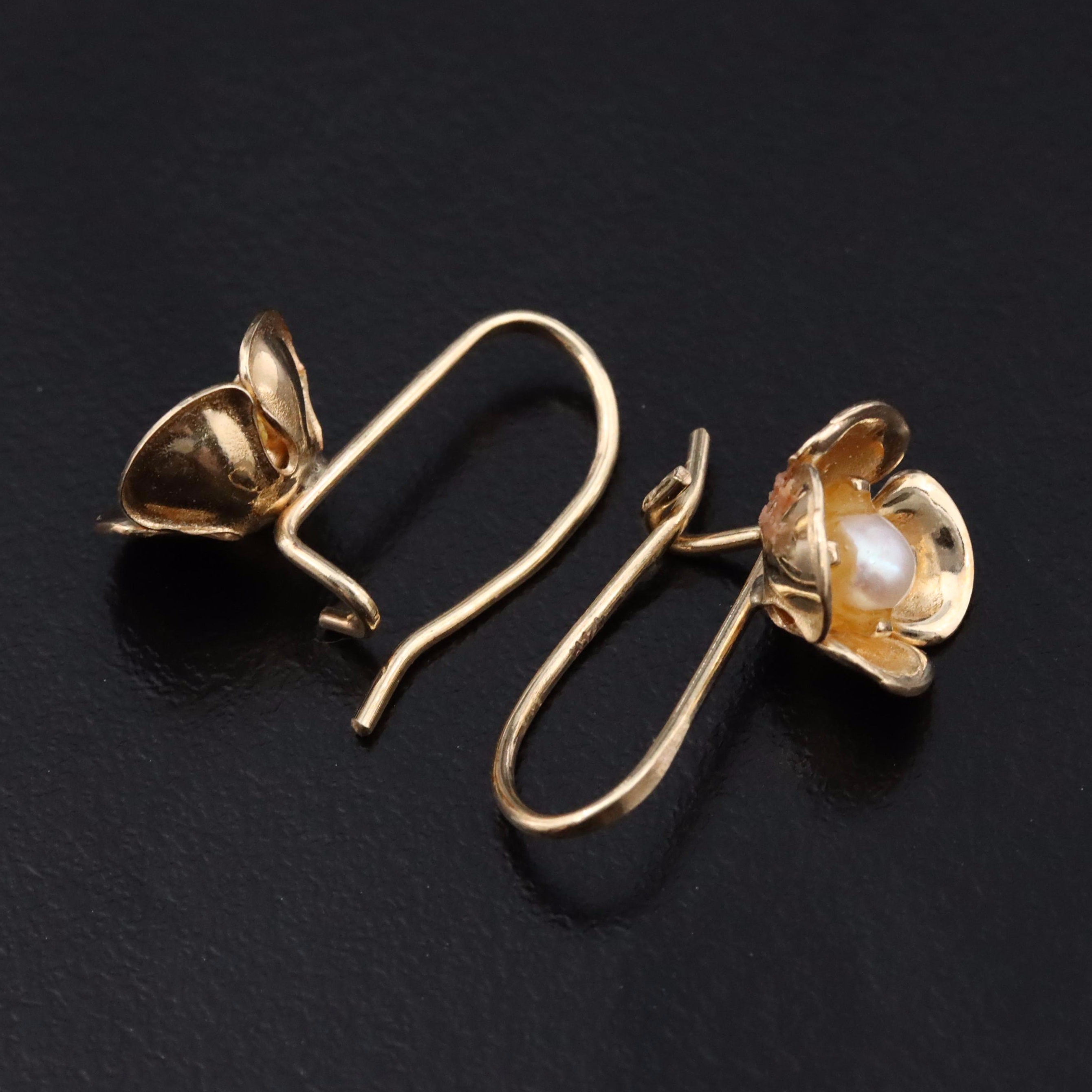14K Pearl Drop Flower Earrings