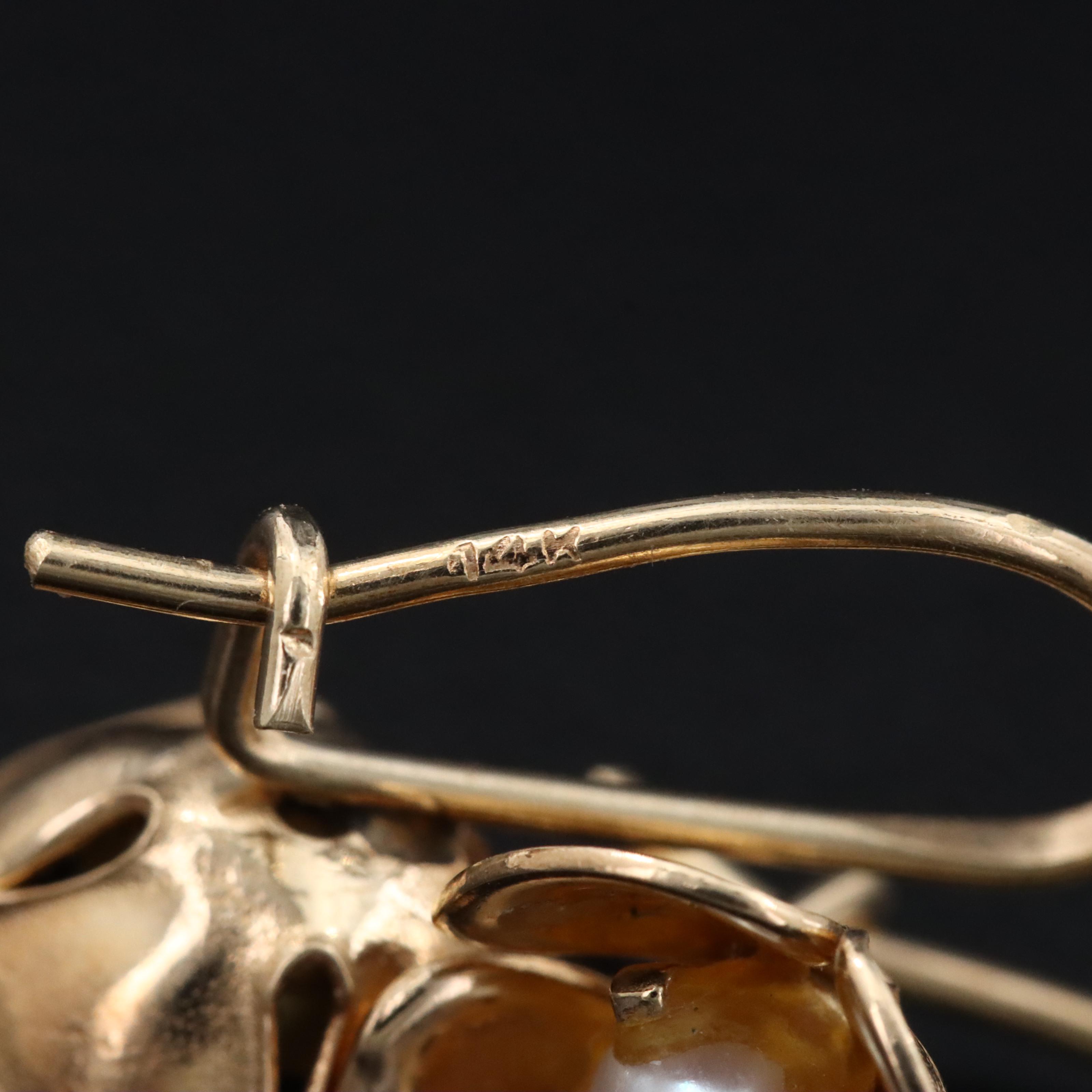 14K Pearl Drop Flower Earrings