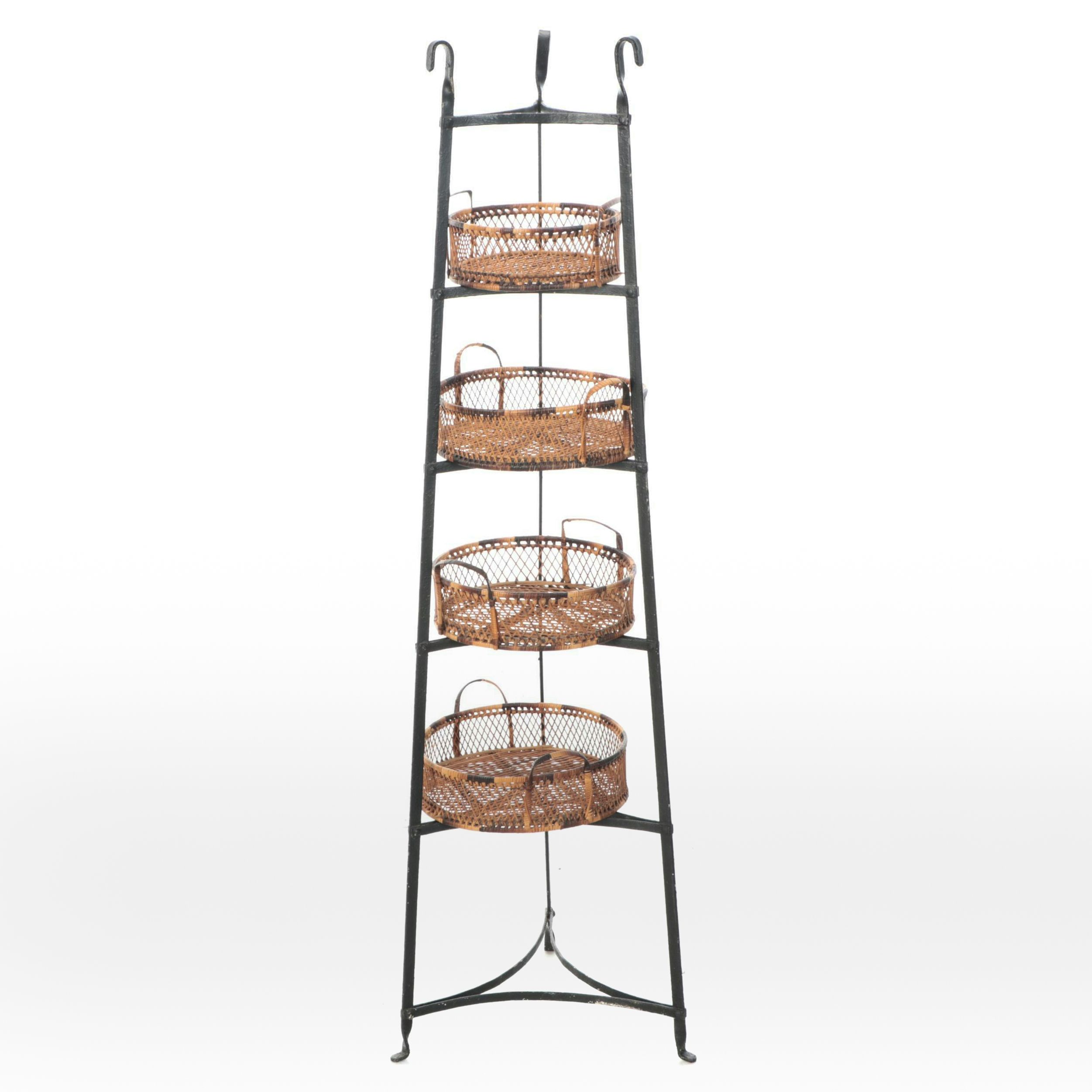 French Provincial Style Four-Tier Metal Corner Pot Rack
