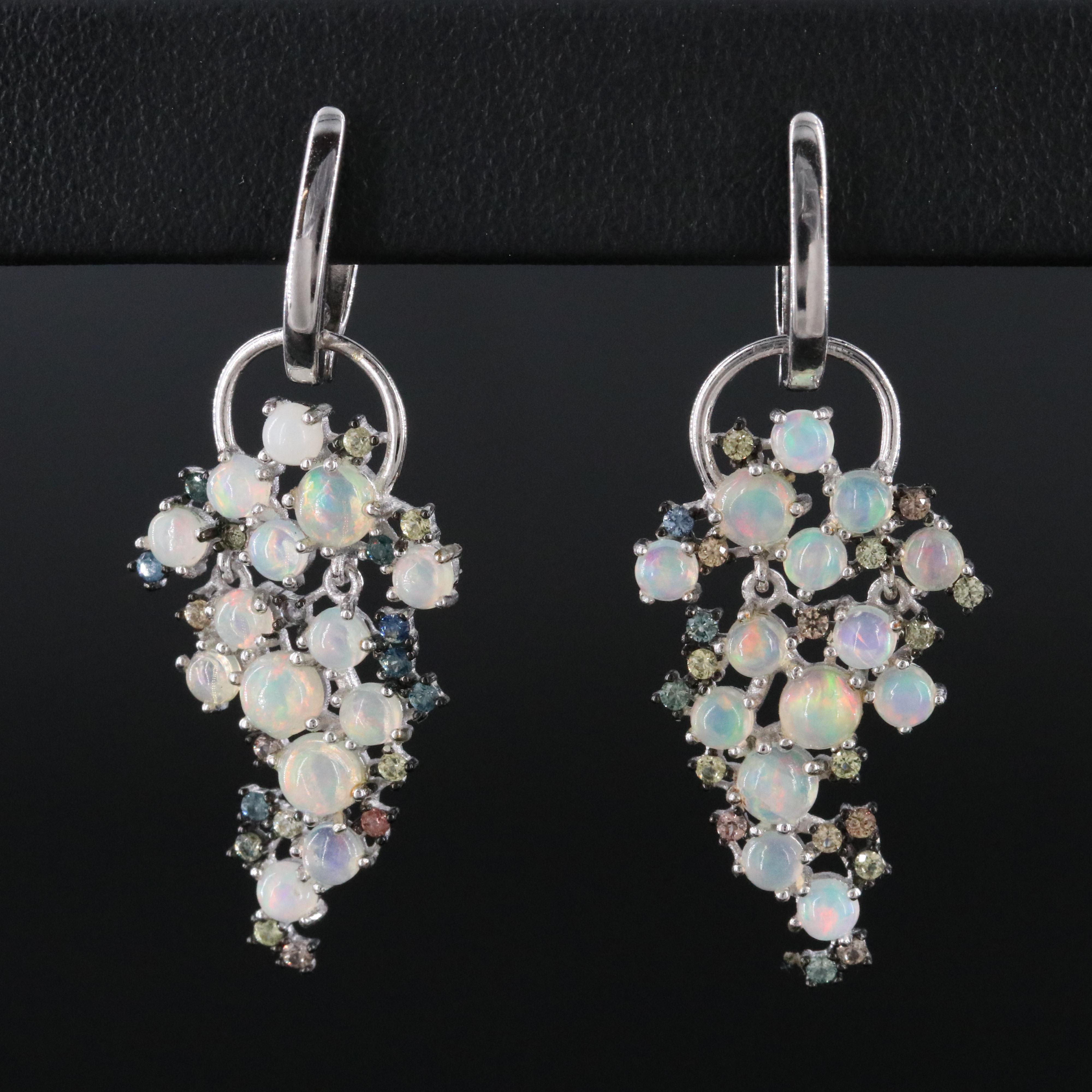 Sterling Opal and Sapphire Earrings