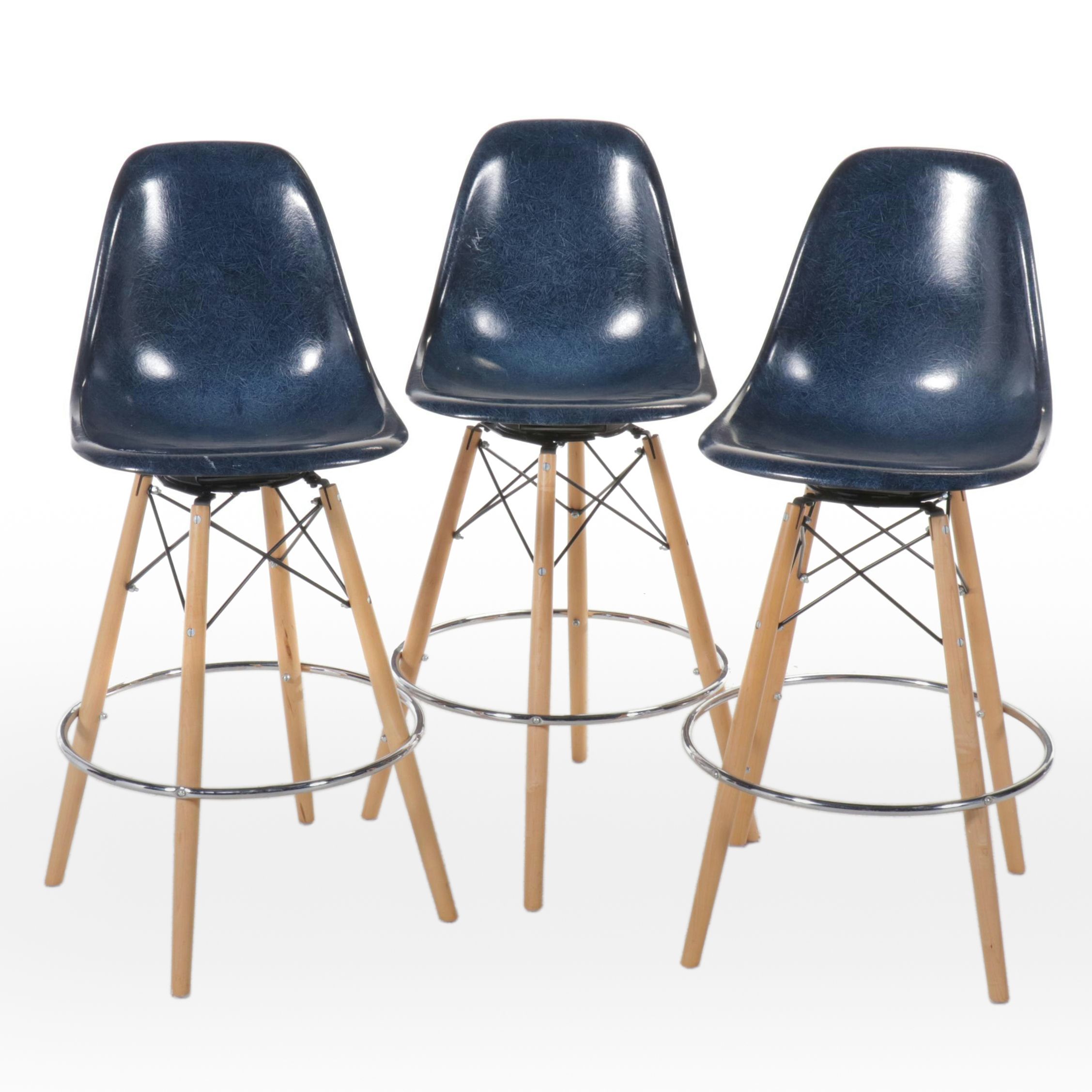 Set of Three Modernica Swivel Barstools with Molded Fiberglass Seats
