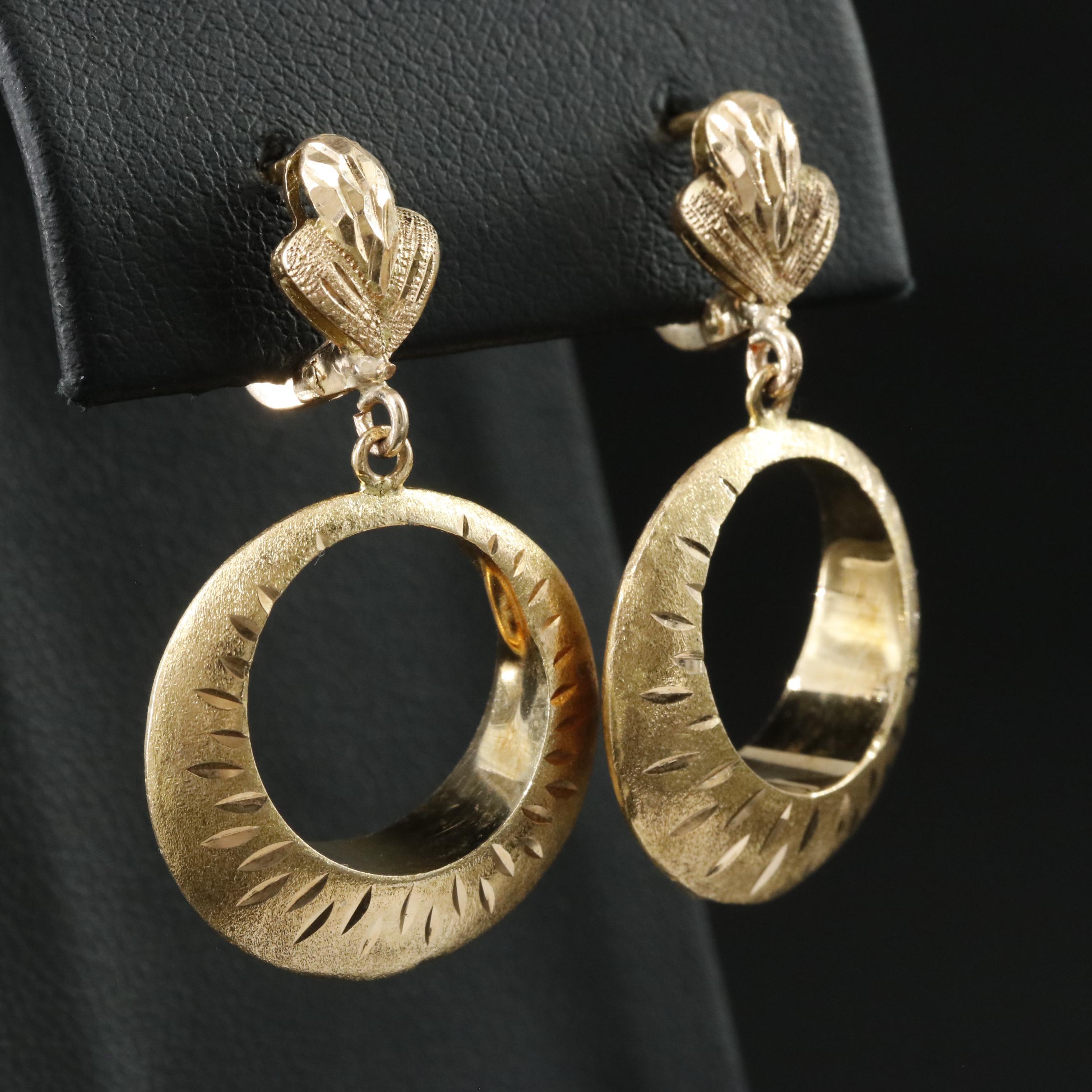 18K Drop Earrings with Diamond-Cut Details