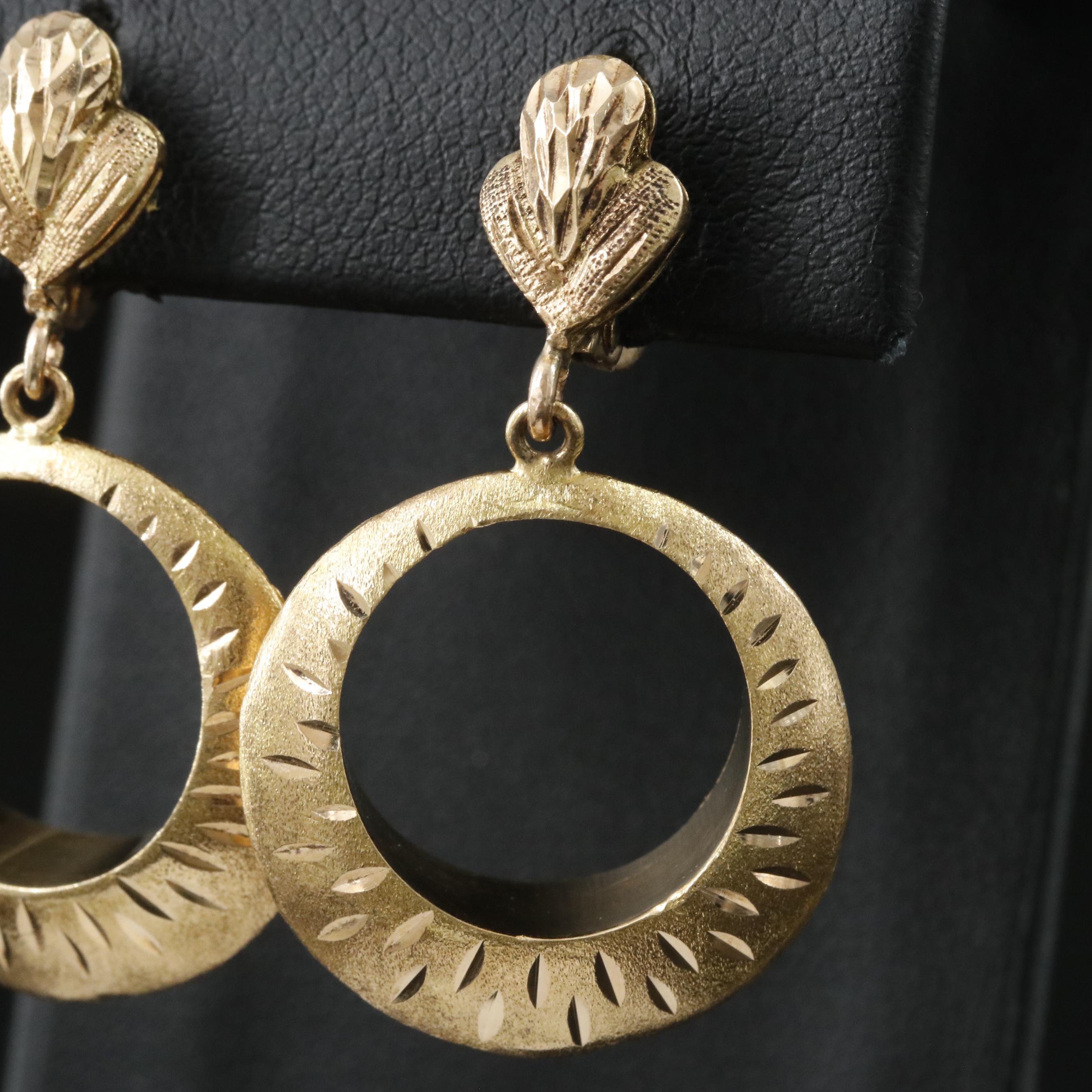 18K Drop Earrings with Diamond-Cut Details