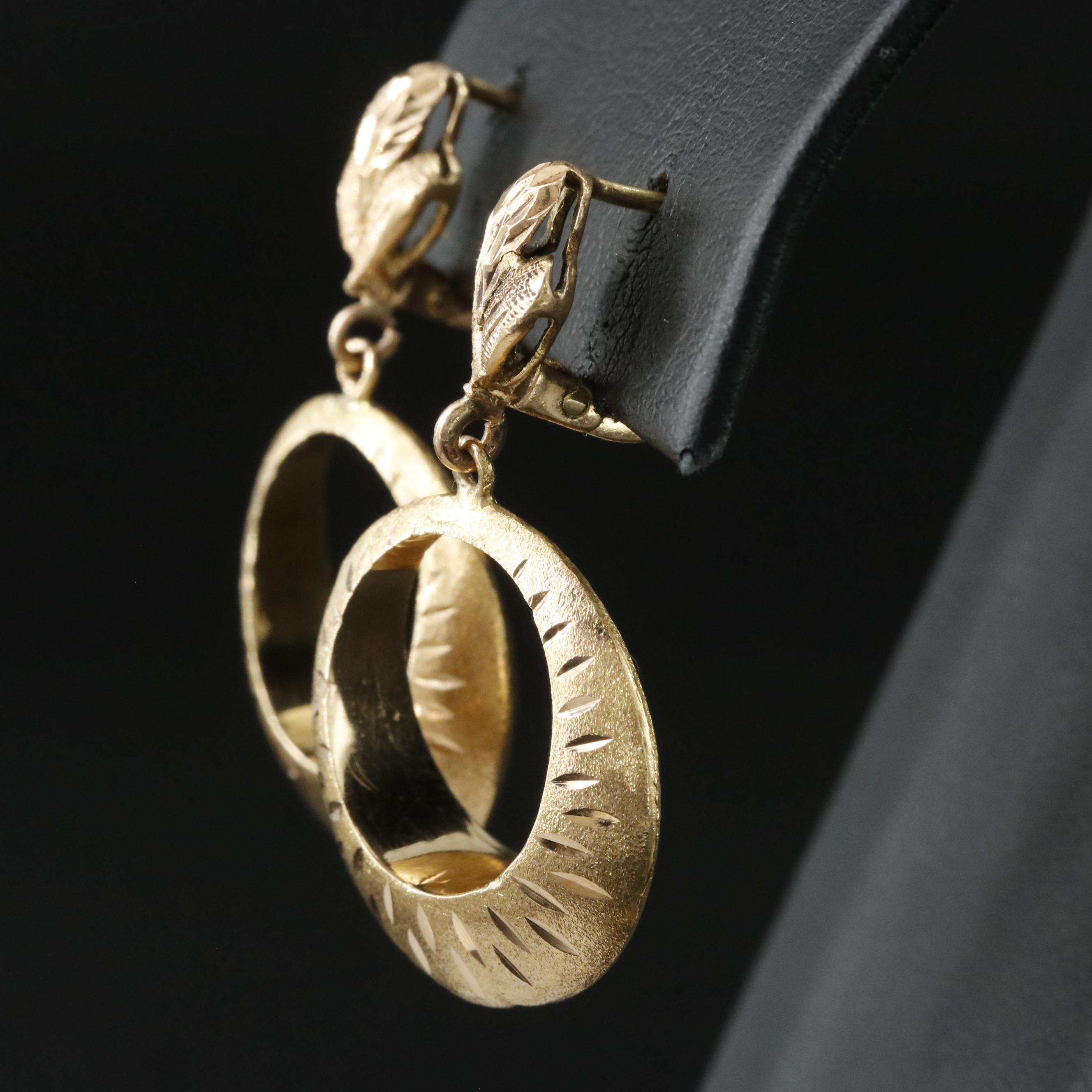 18K Drop Earrings with Diamond-Cut Details