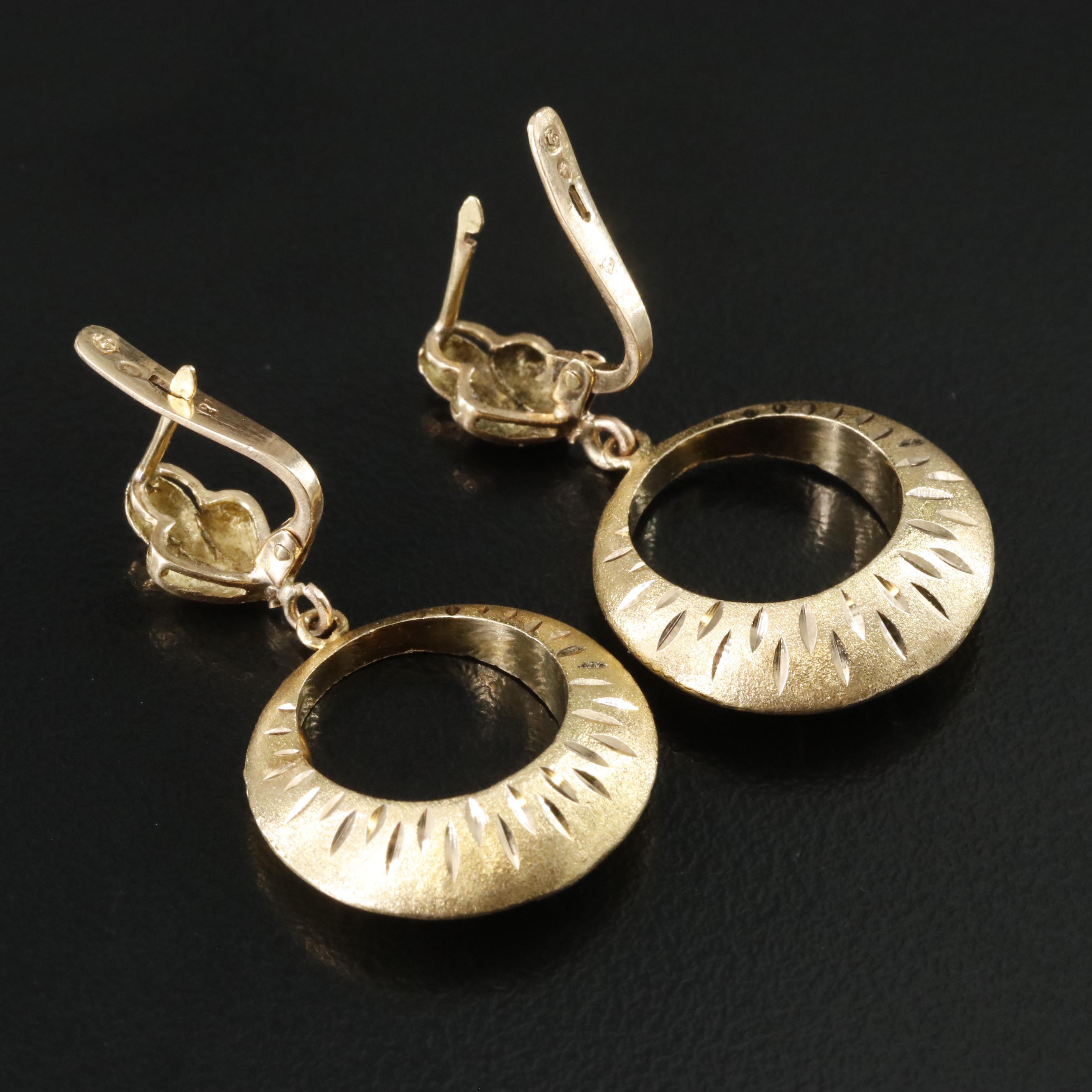 18K Drop Earrings with Diamond-Cut Details