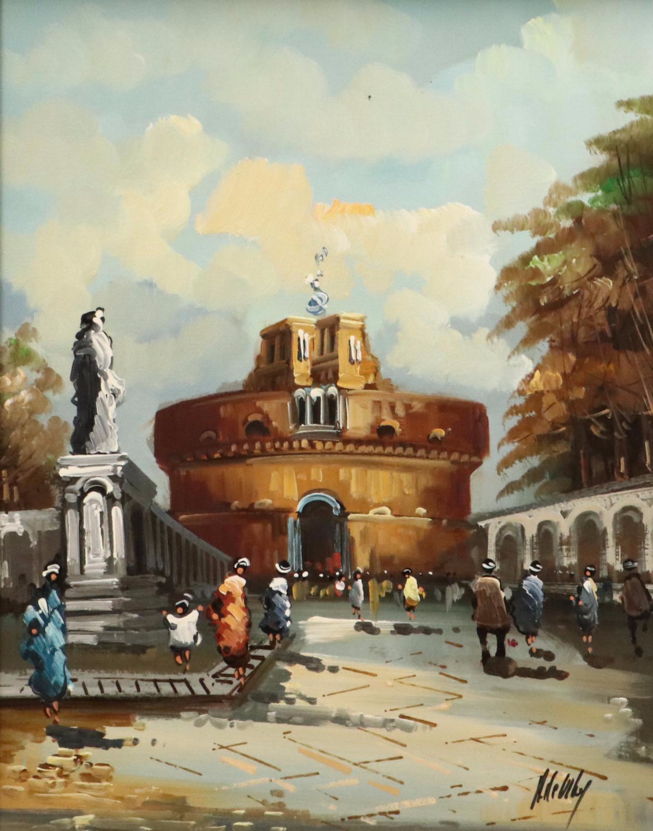 Antonio DeVity Oil Painting of Castel Sant'Angelo, 20th Century