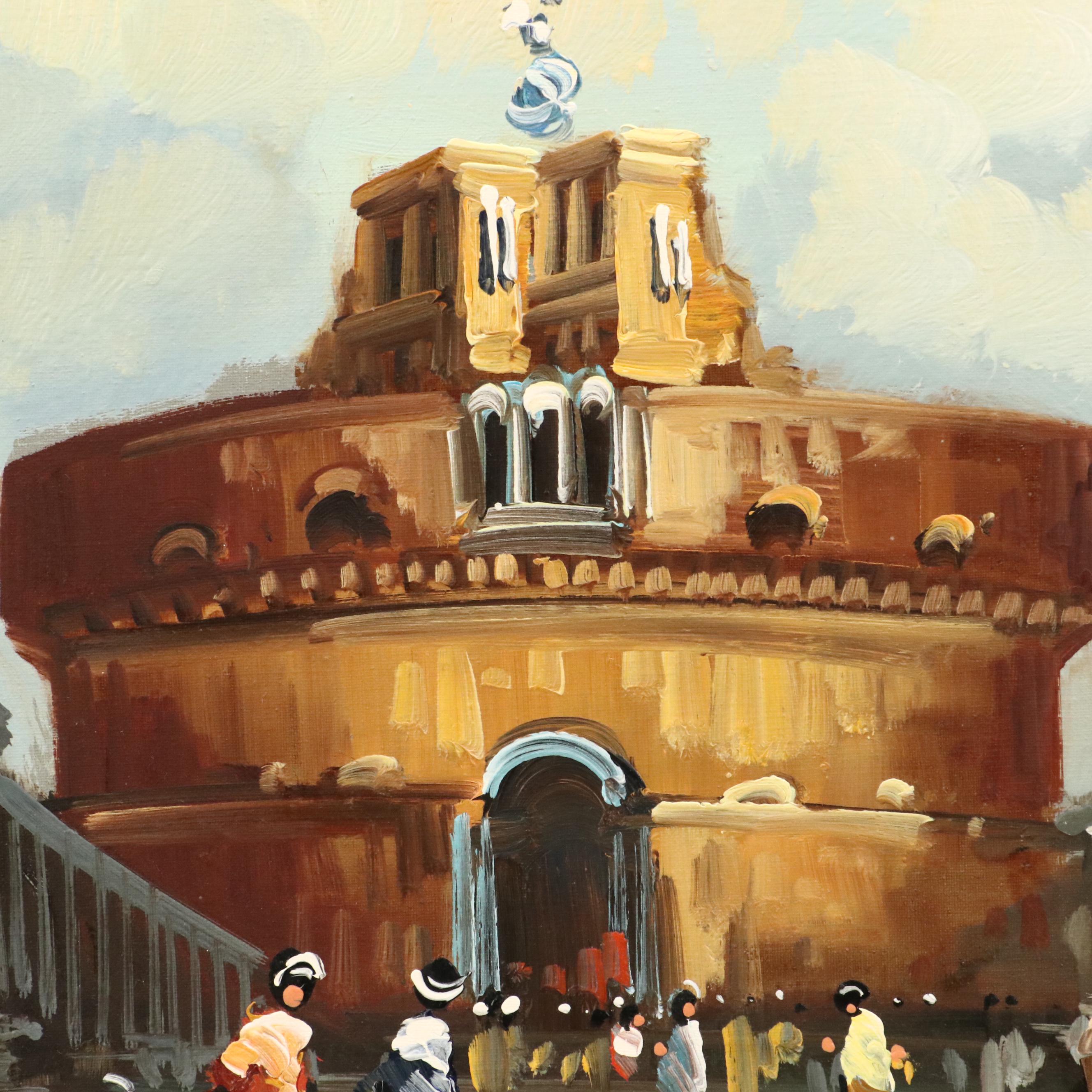 Antonio DeVity Oil Painting of Castel Sant'Angelo, 20th Century
