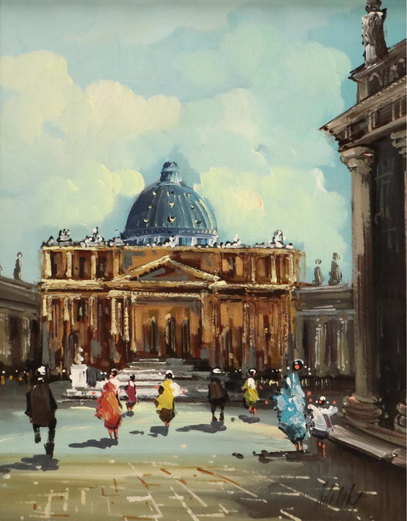 Antonio DeVity Oil Painting of Vatican Street Scene, 20th Century
