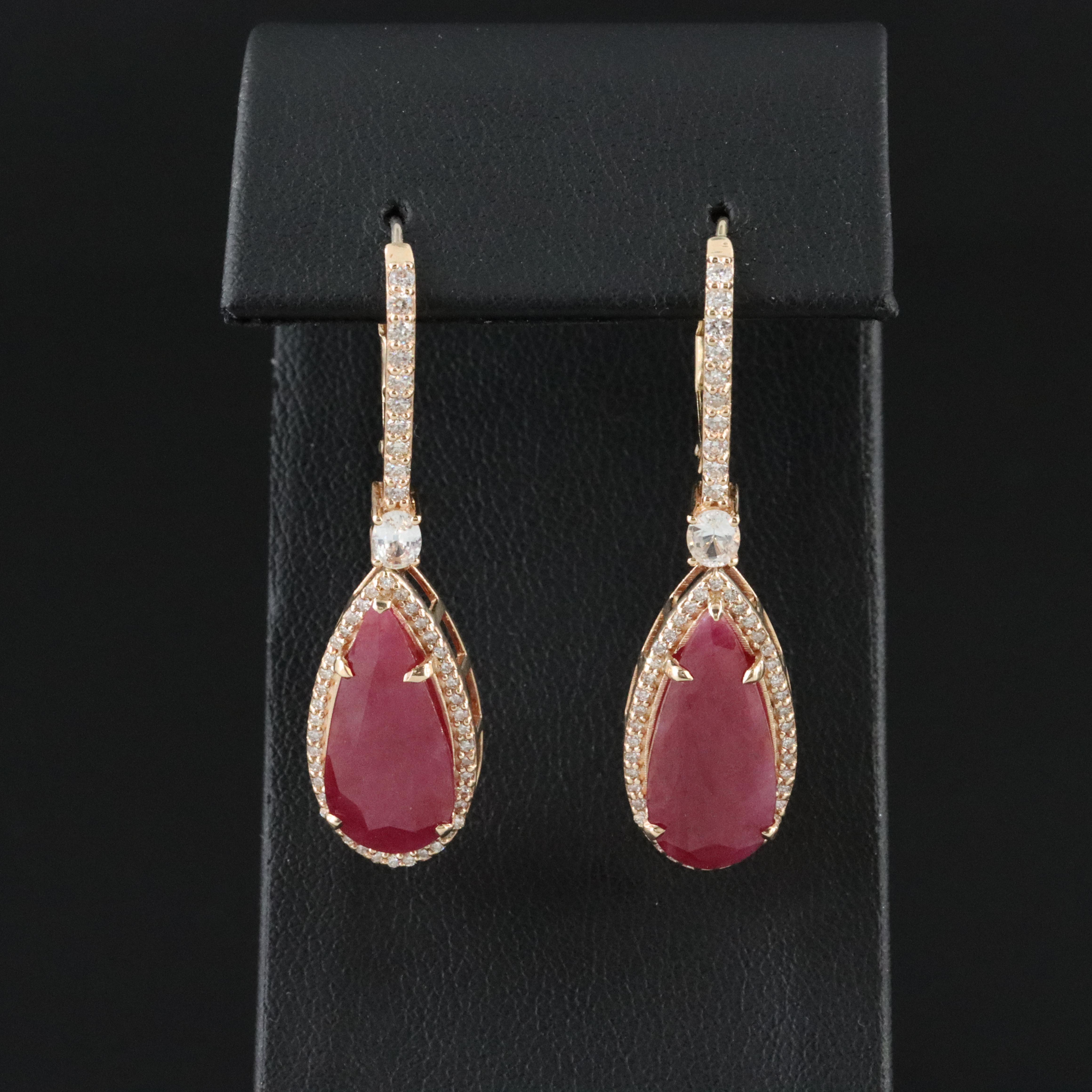 14K 11.09 CTW Ruby, White Sapphire, and Diamond Earrings with IGI Jewelry Report