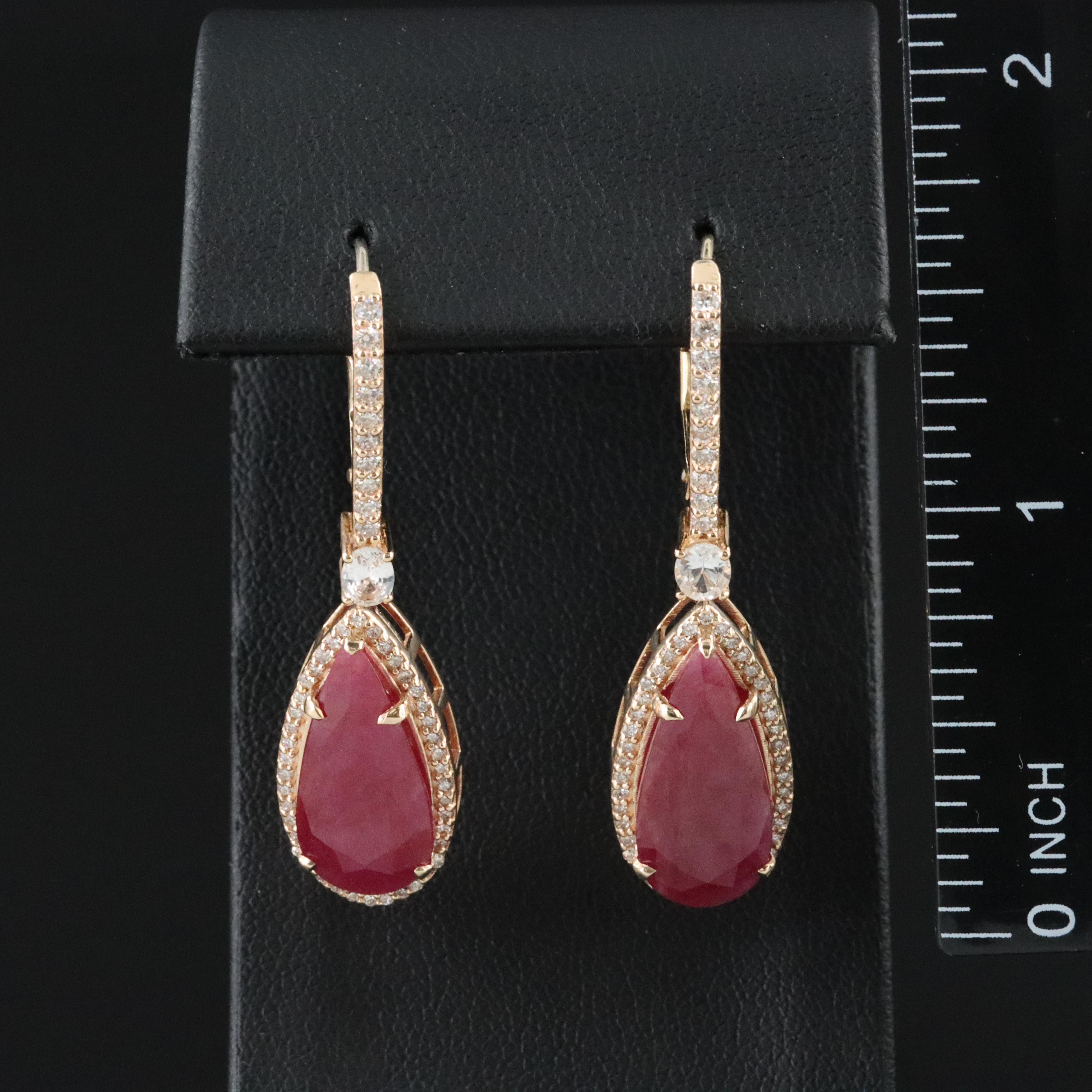 14K 11.09 CTW Ruby, White Sapphire, and Diamond Earrings with IGI Jewelry Report