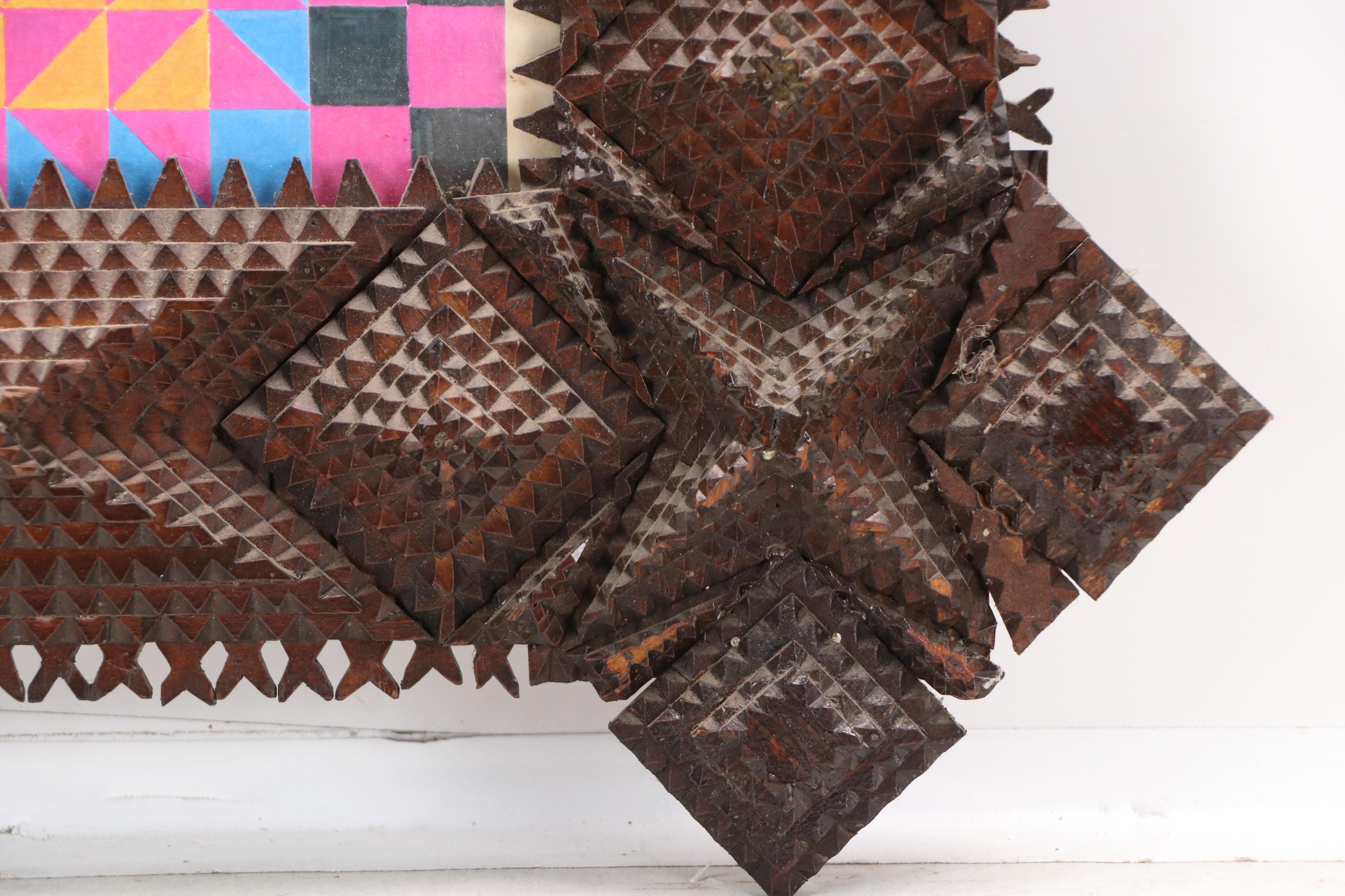 Robert Beaven Tramp Art Wooden Frame with Abstract Geometric Digital Print