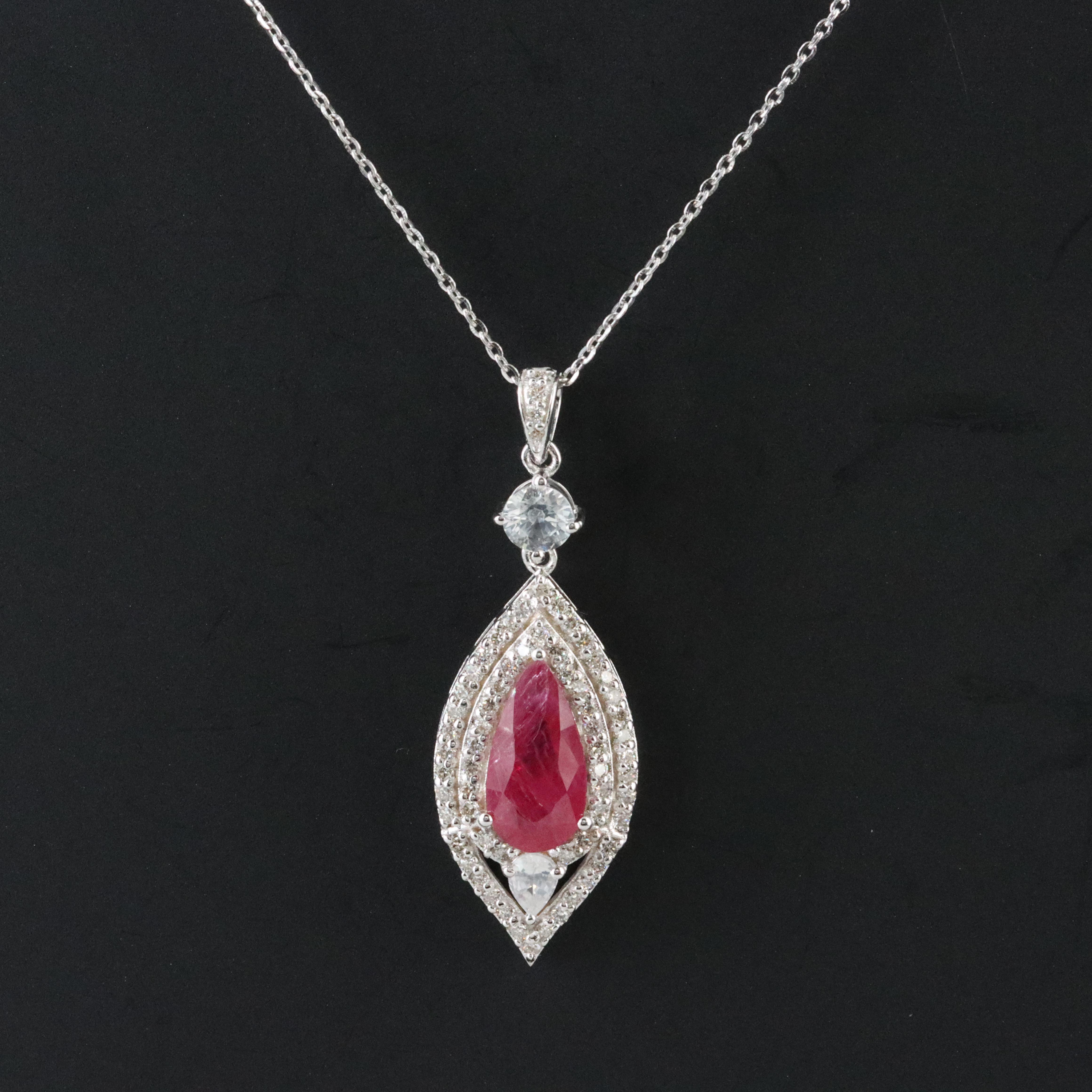 14K 1.90 CT Ruby, White Sapphire, and Diamond Necklace with IGI Jewelry Report