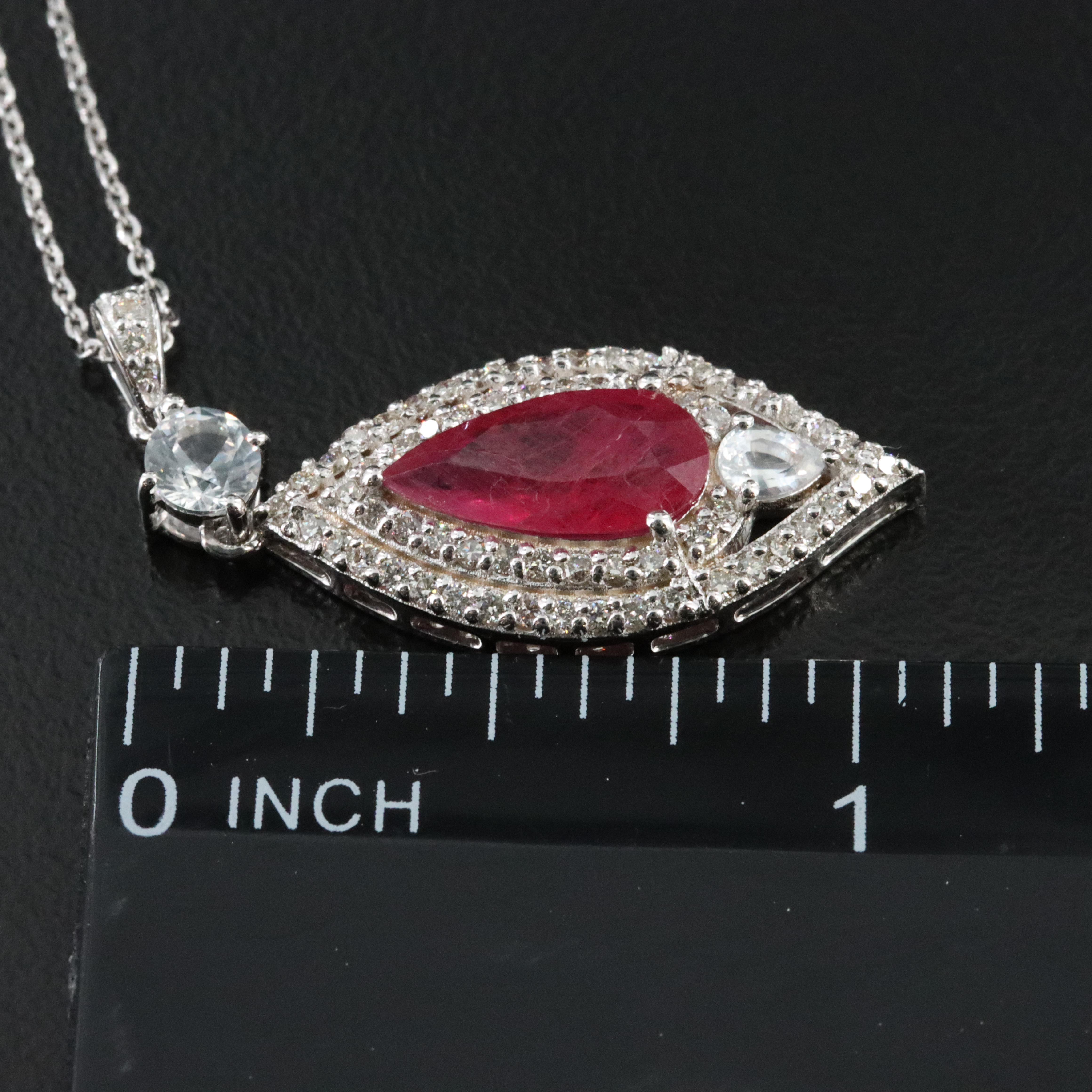 14K 1.90 CT Ruby, White Sapphire, and Diamond Necklace with IGI Jewelry Report