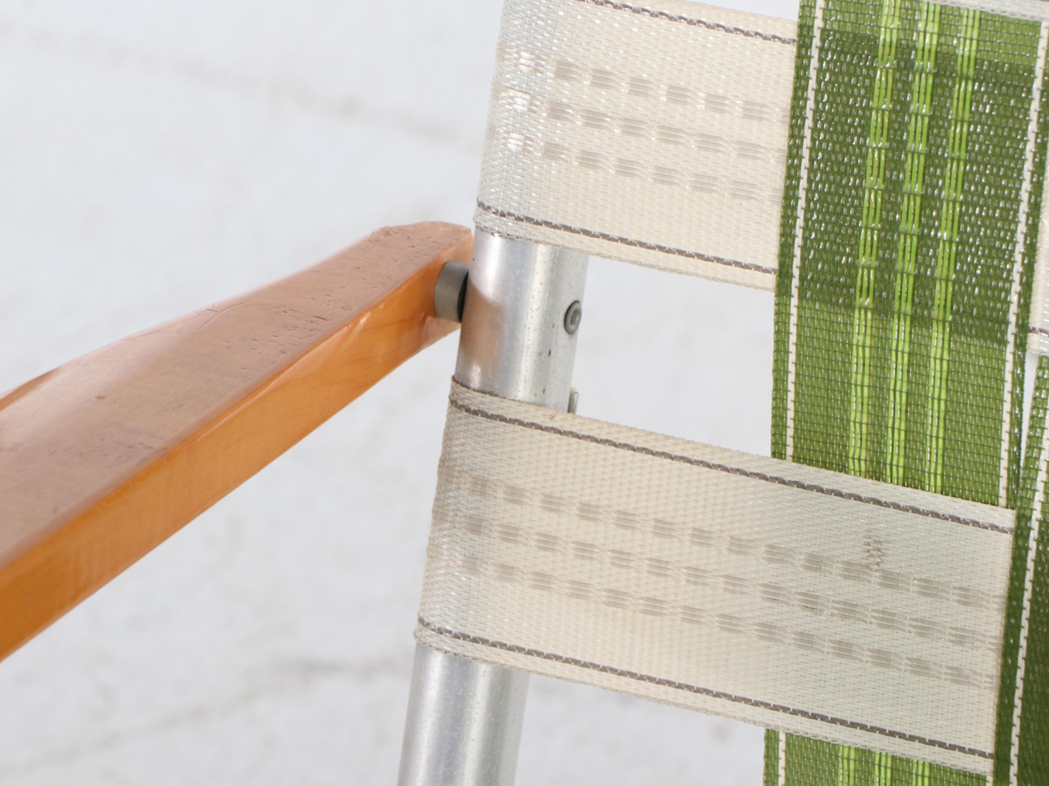 Telescope Green and White Woven Folding Rocking Chairs, Mid to Late 20th Century