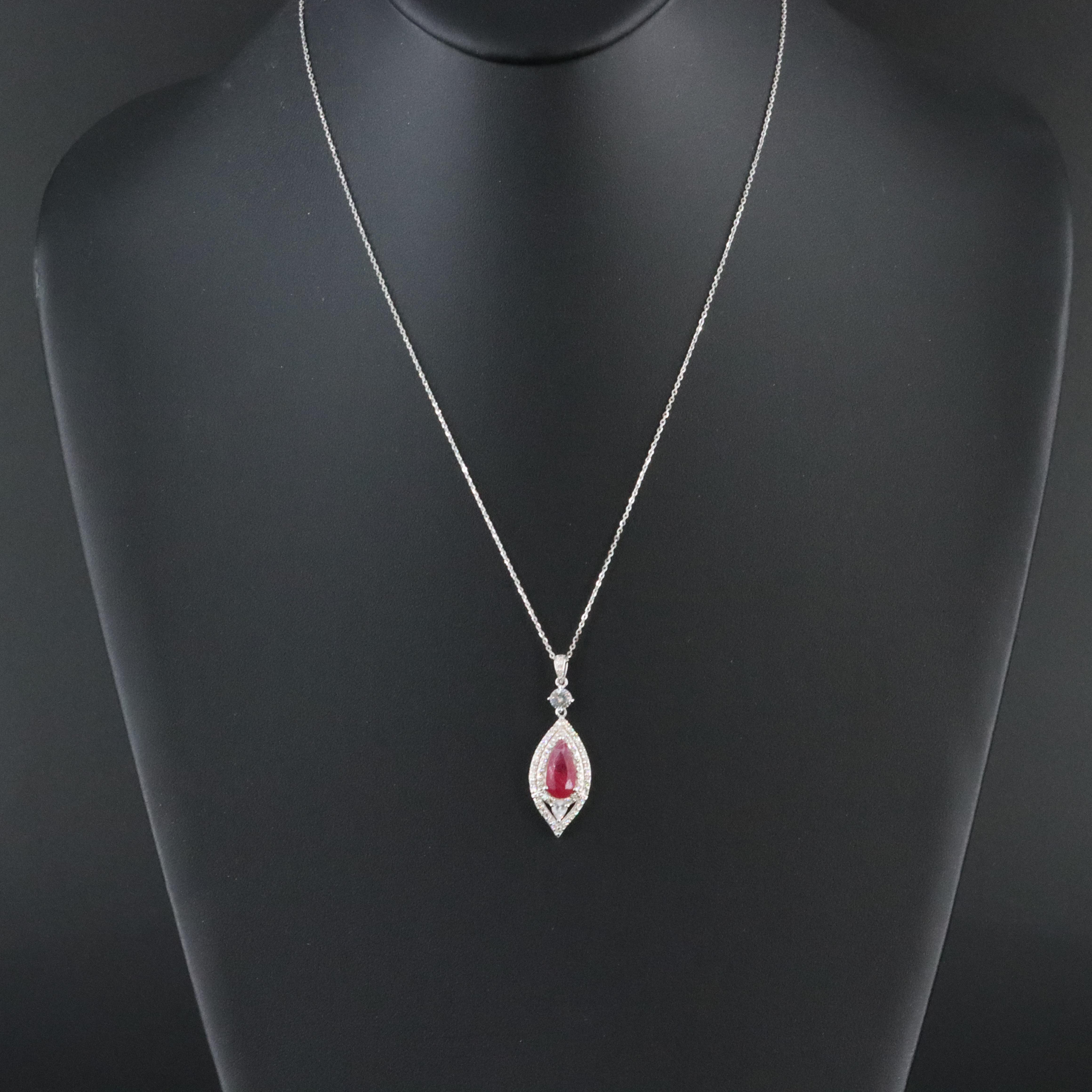 14K 1.90 CT Ruby, White Sapphire, and Diamond Necklace with IGI Jewelry Report