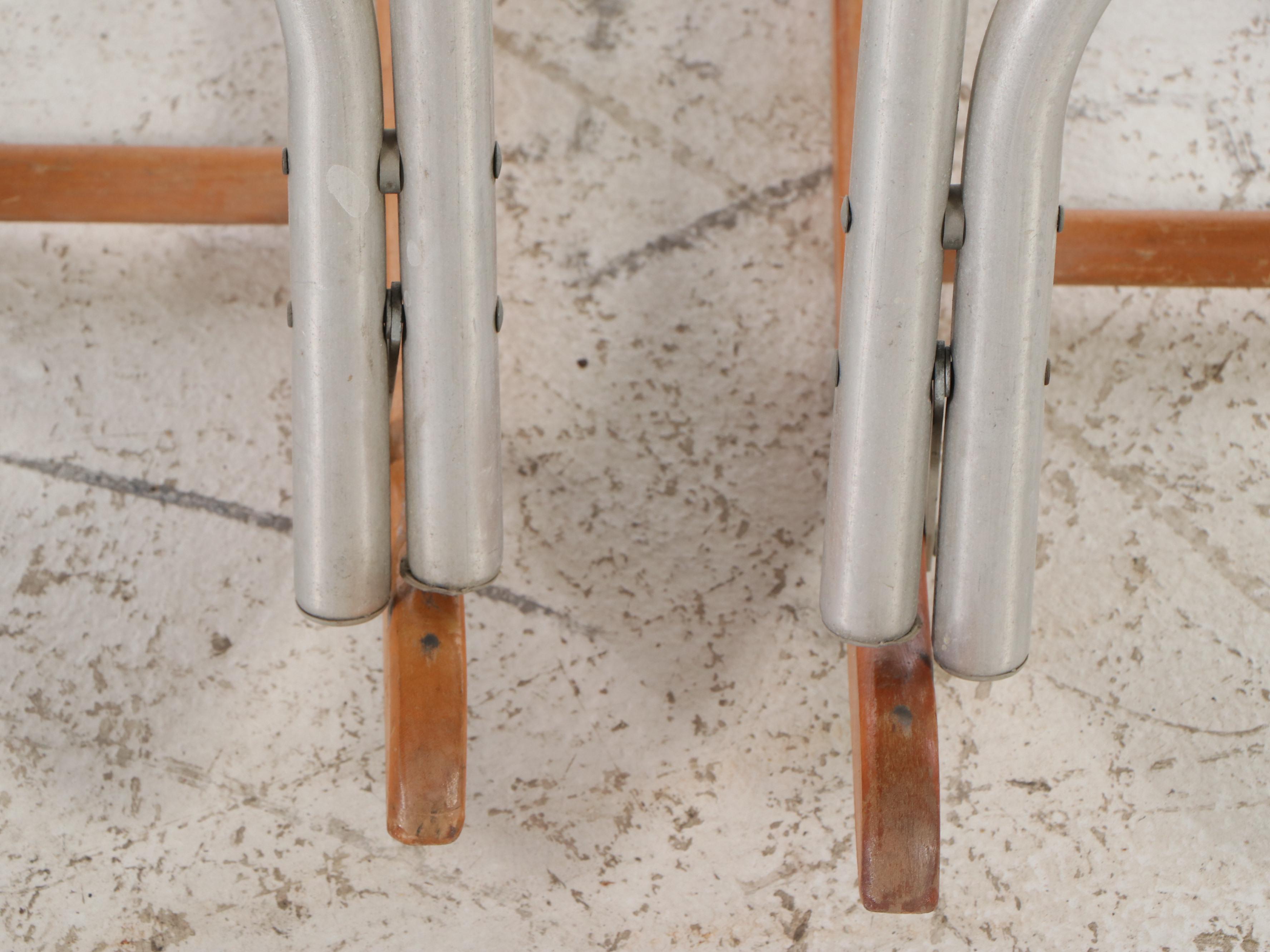 Telescope Green and White Woven Folding Rocking Chairs, Mid to Late 20th Century