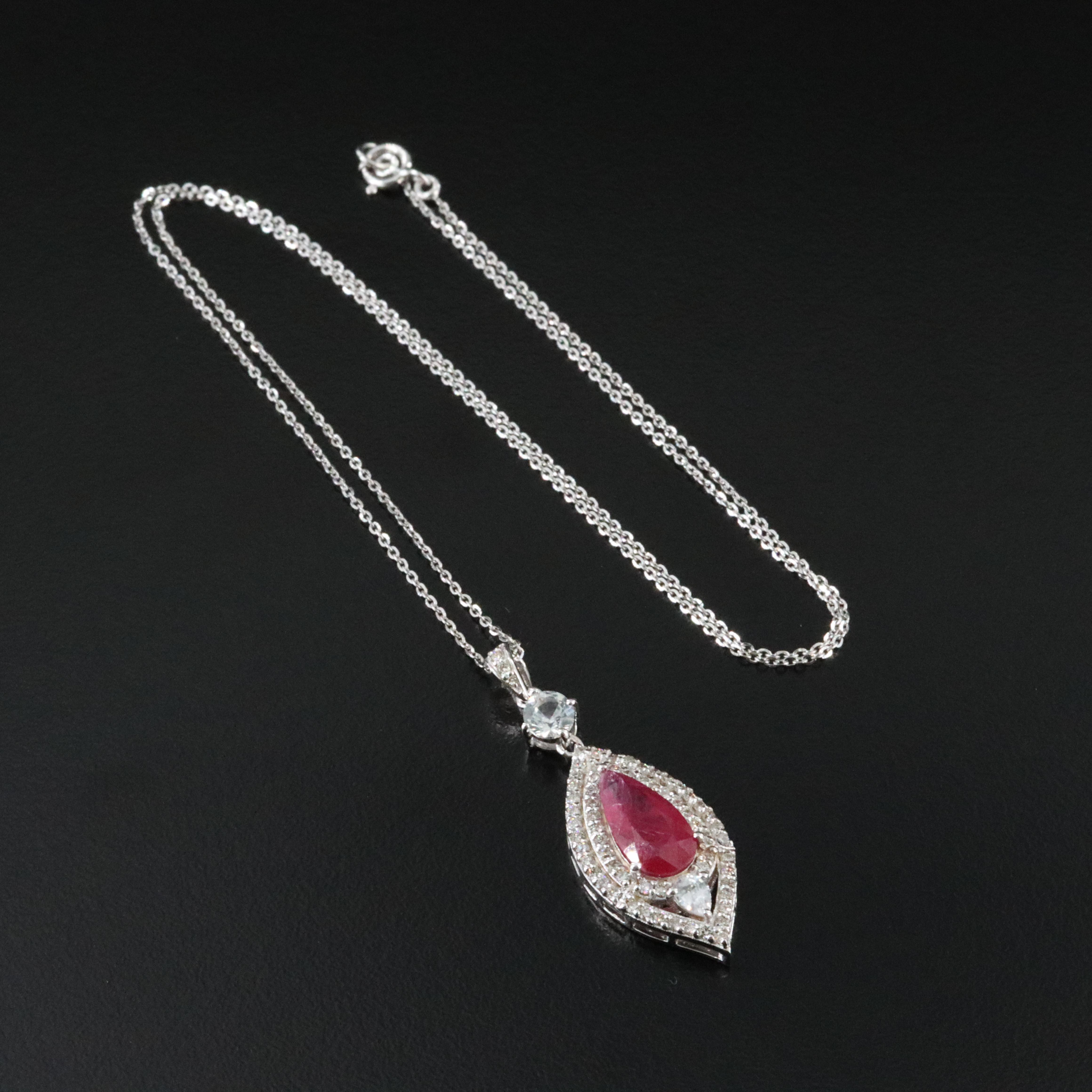 14K 1.90 CT Ruby, White Sapphire, and Diamond Necklace with IGI Jewelry Report
