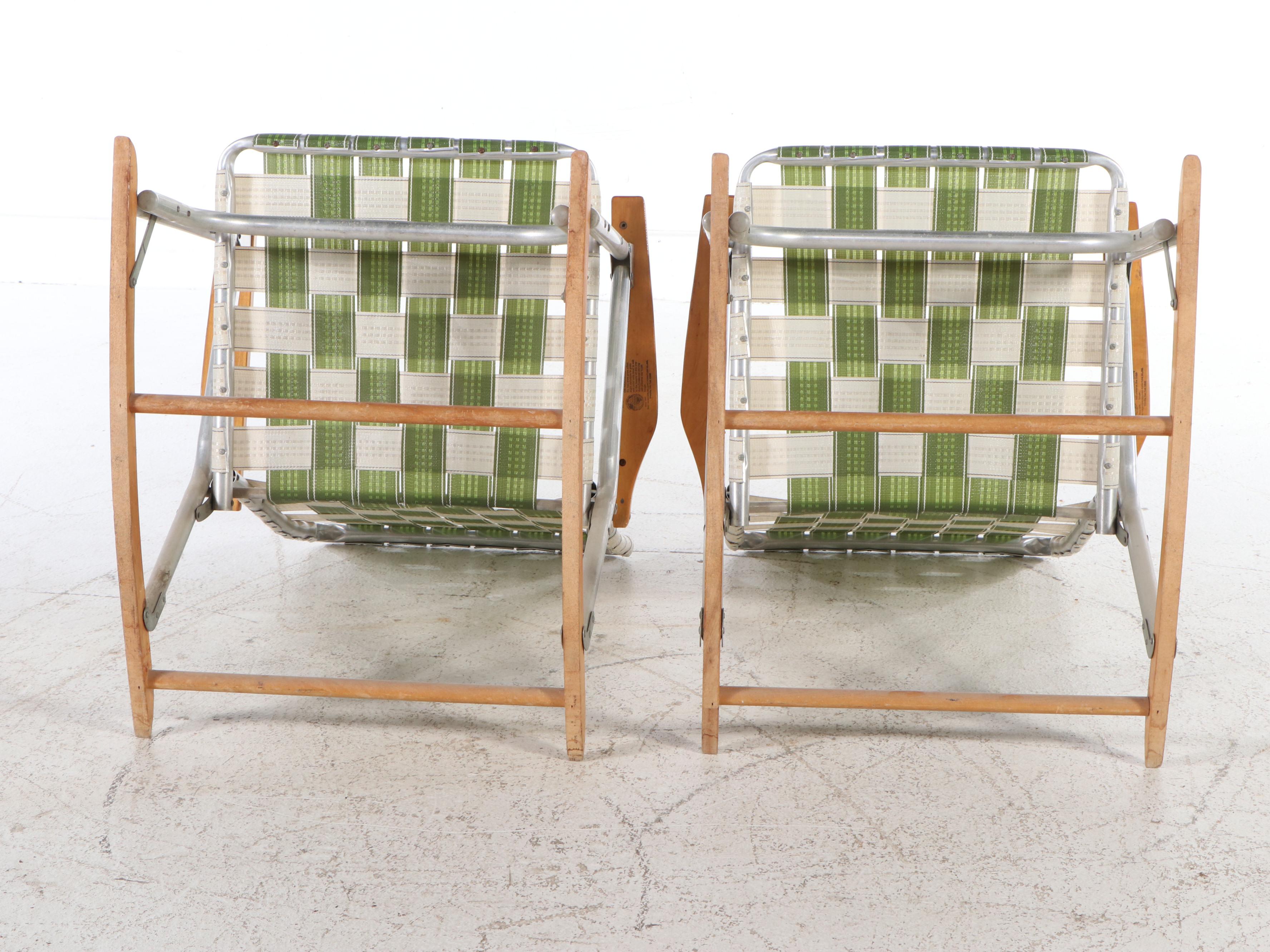 Telescope Green and White Woven Folding Rocking Chairs, Mid to Late 20th Century