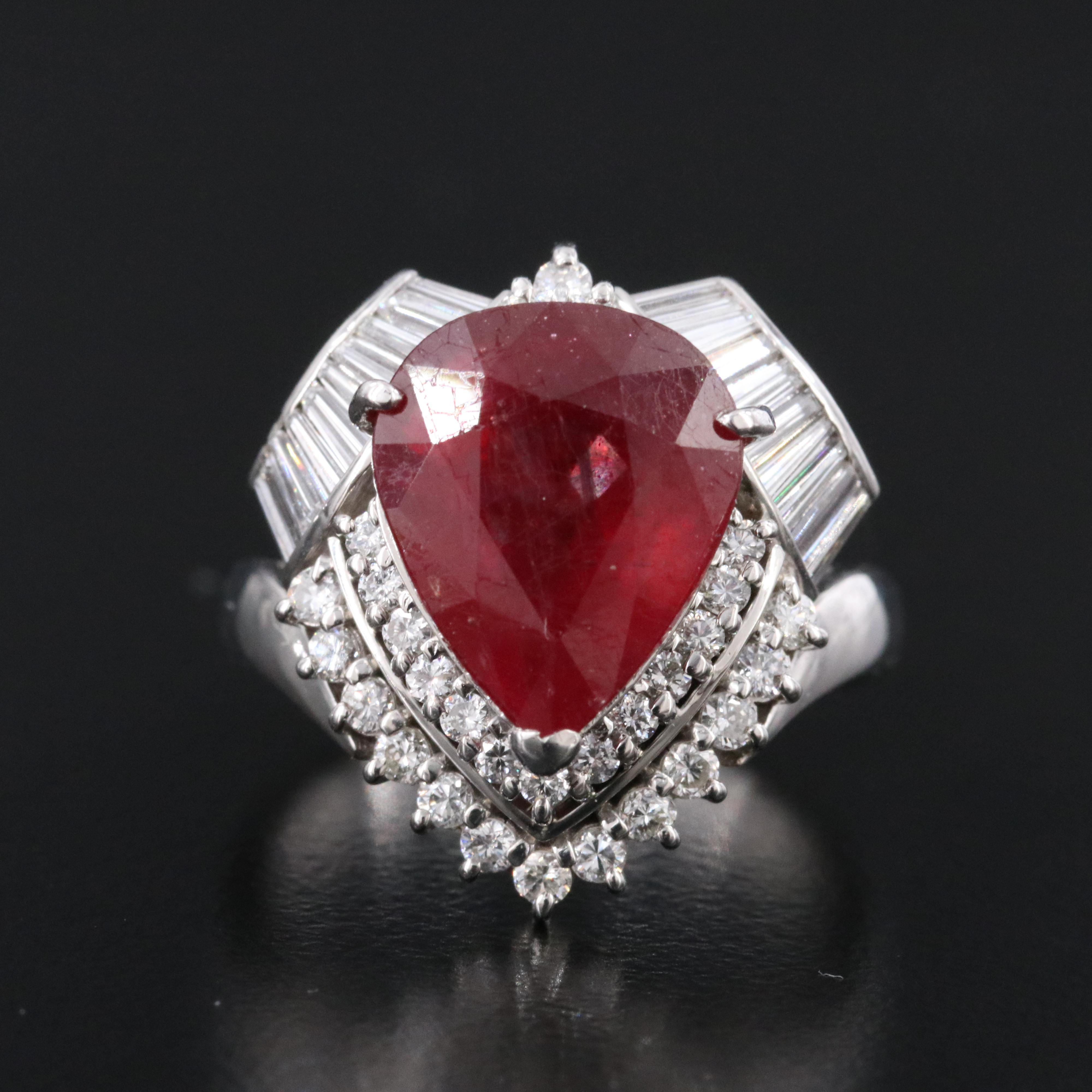 Platinum Filled Corundum and Diamond Ring