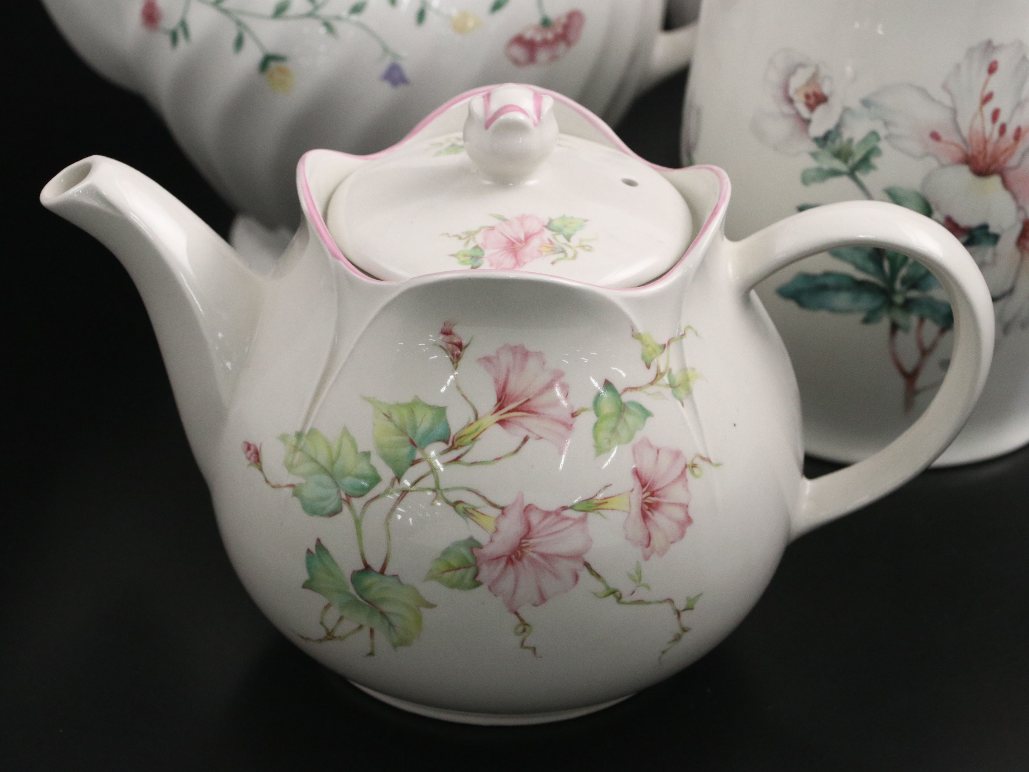 Adams "Azalea" Ironstone Pitcher with Johnson Bros. and More Porcelain Teapots