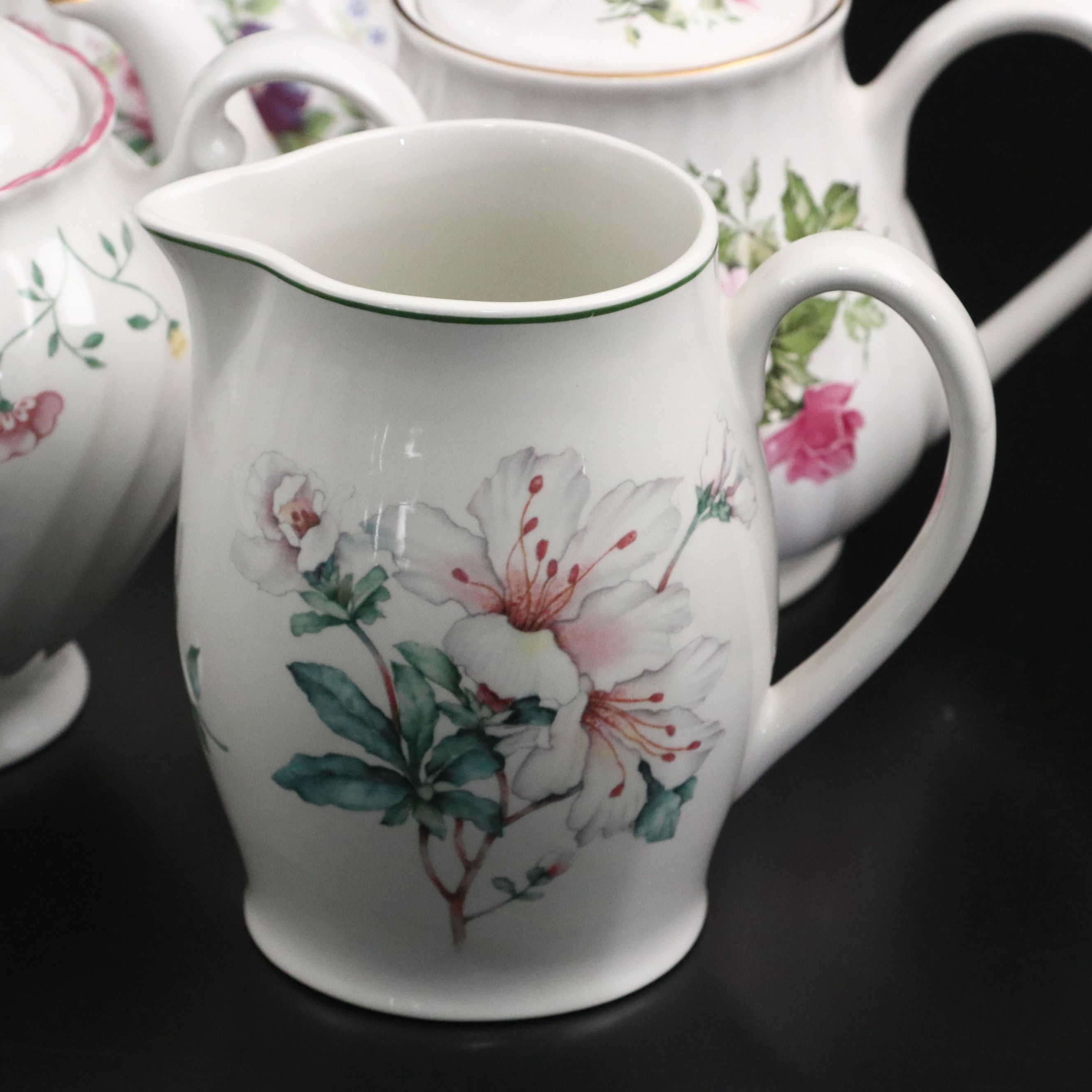 Adams "Azalea" Ironstone Pitcher with Johnson Bros. and More Porcelain Teapots