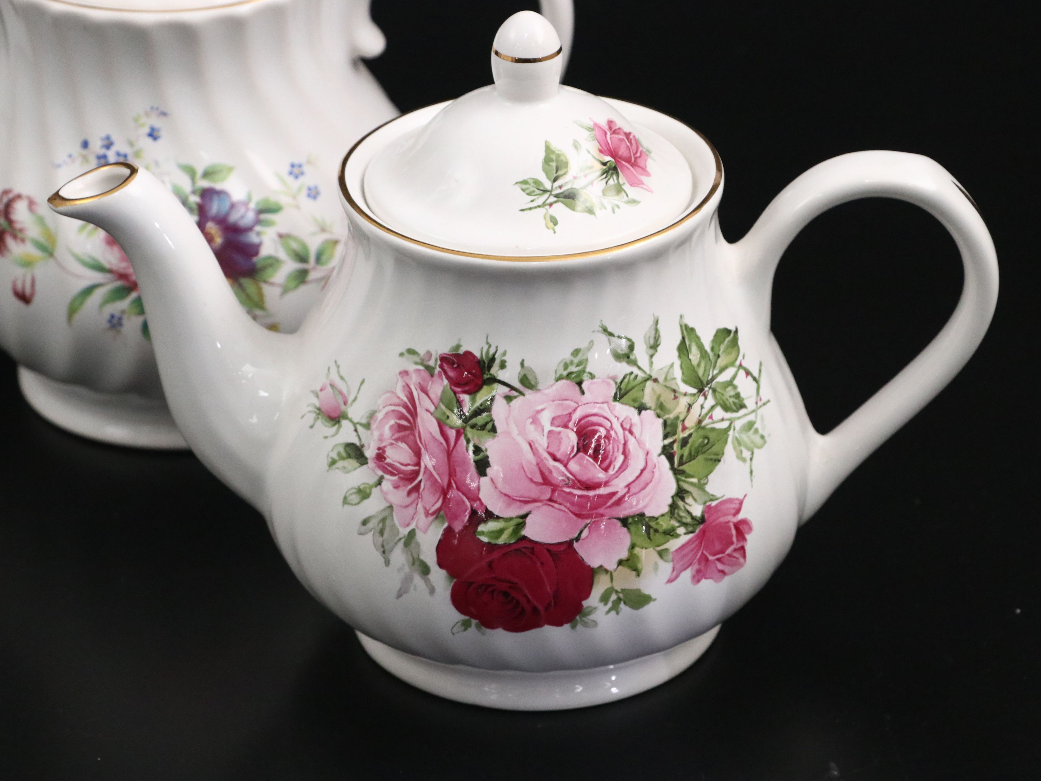 Adams "Azalea" Ironstone Pitcher with Johnson Bros. and More Porcelain Teapots