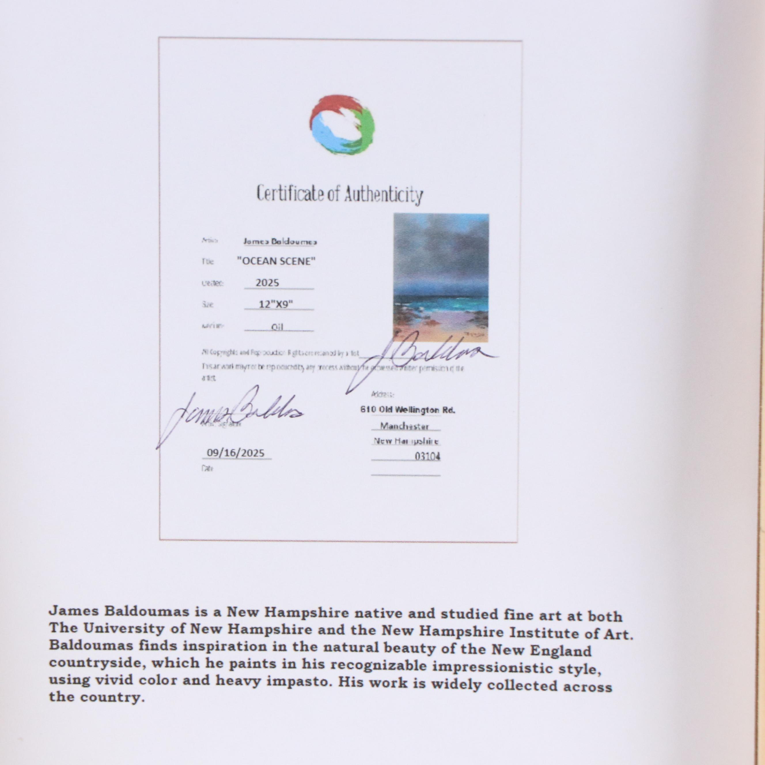 James Baldoumas Seascape Oil Painting "Ocean Scene," 2025