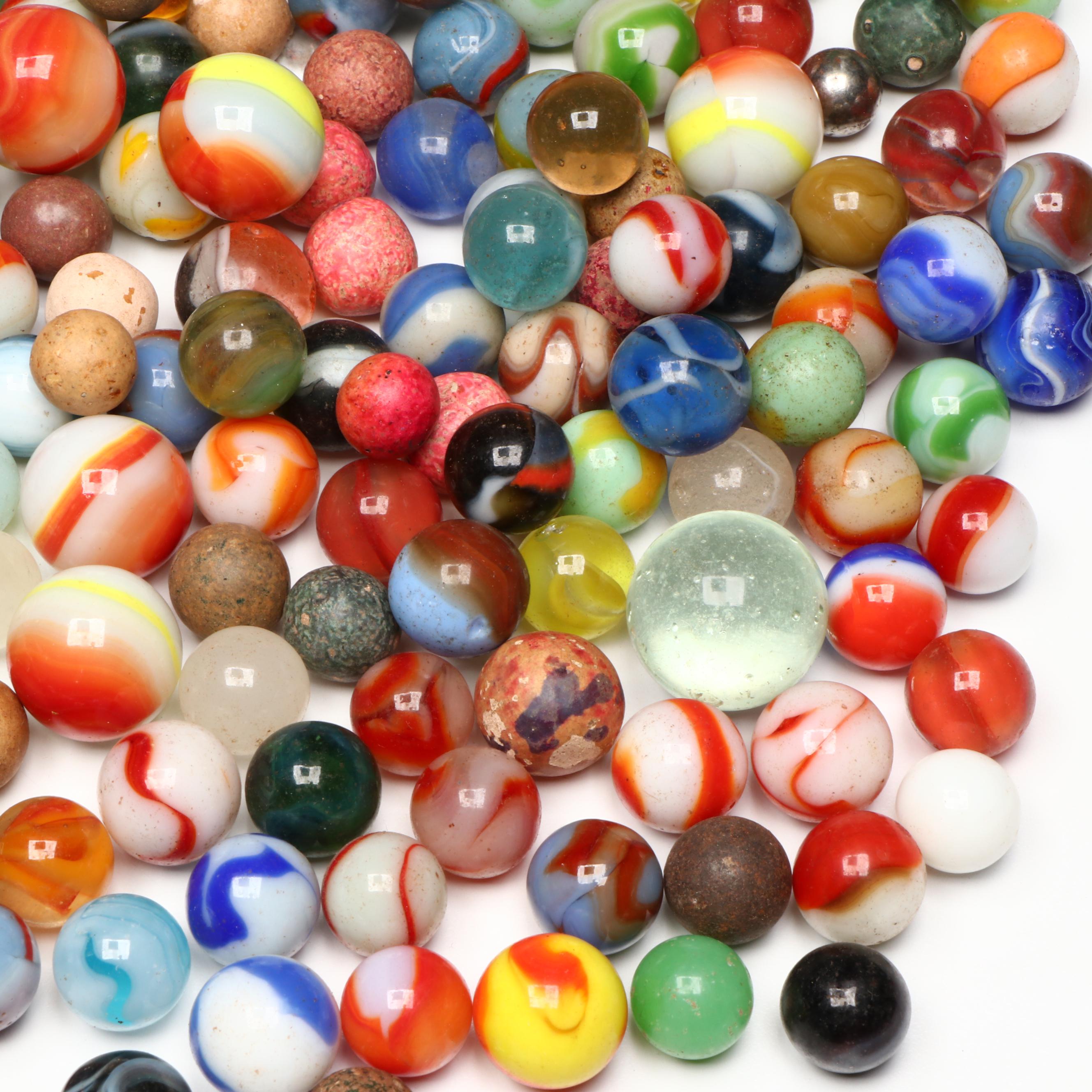 Uranium Glass, Clay, Red and Vitro Agate and More Marbles and Shooters