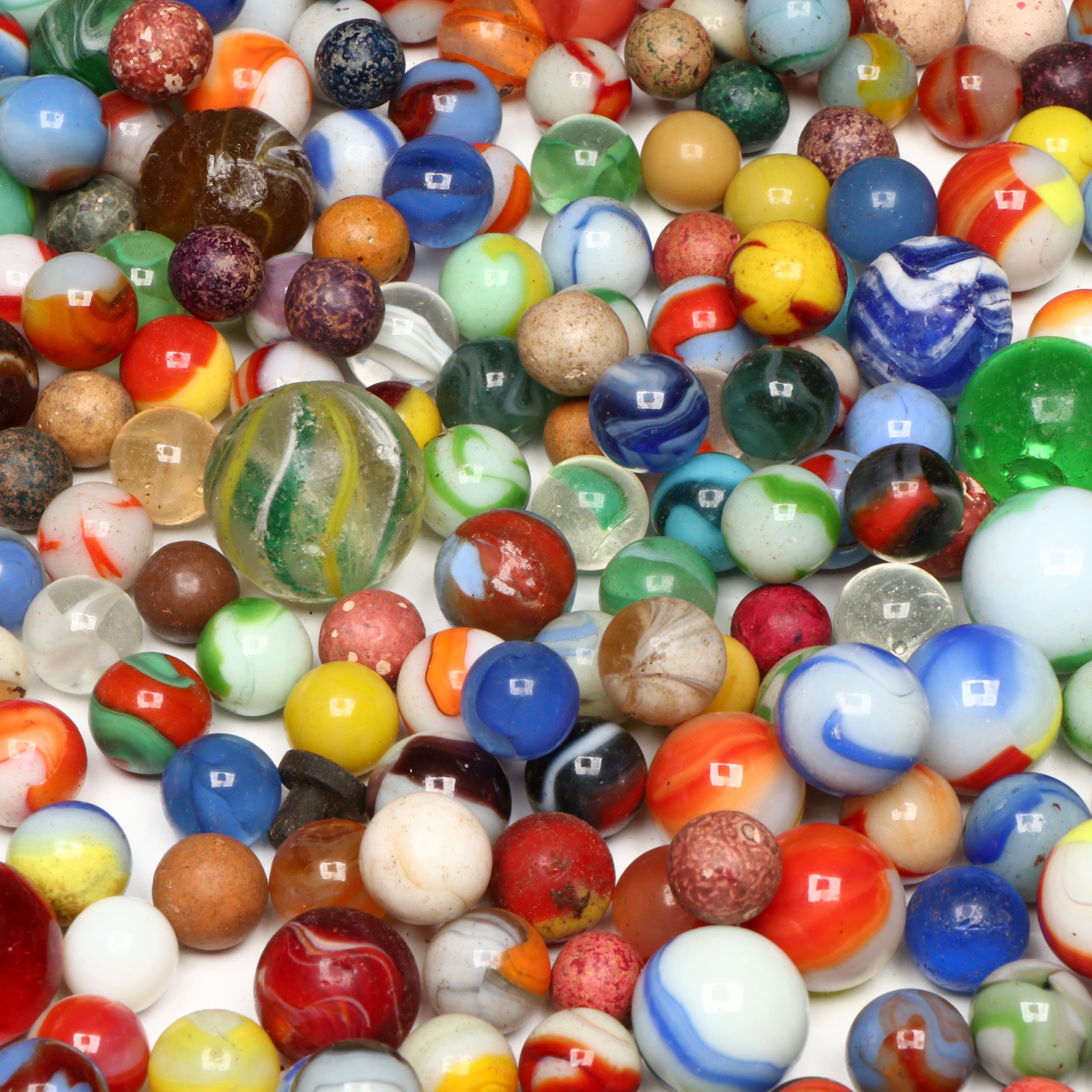 Uranium Glass, Clay, Red and Vitro Agate and More Marbles and Shooters