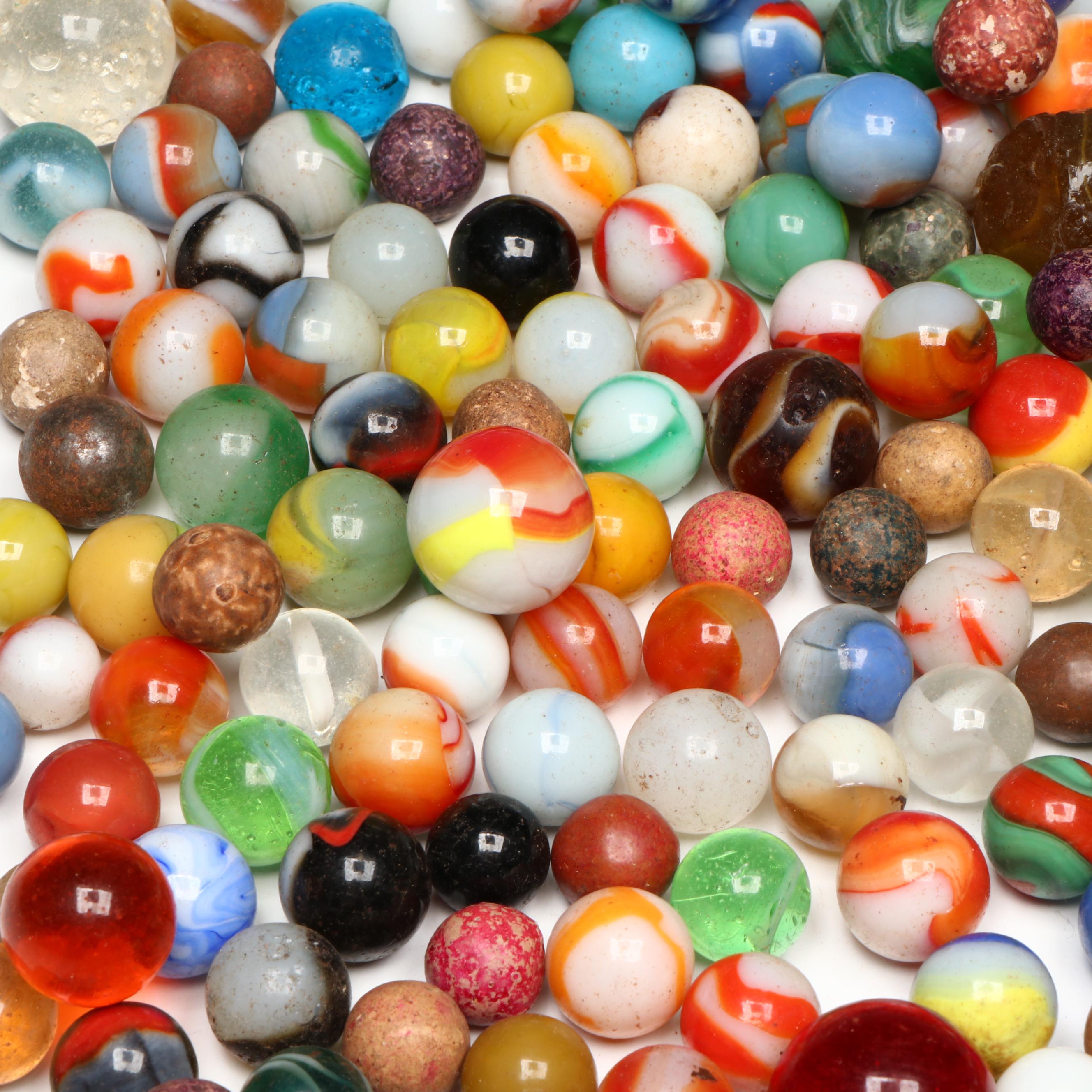 Uranium Glass, Clay, Red and Vitro Agate and More Marbles and Shooters