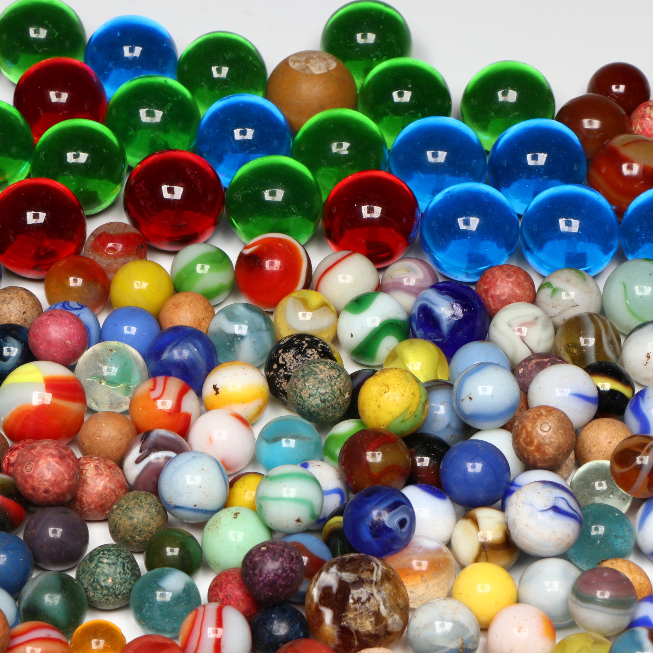 Uranium Glass, Clay, Red and Vitro Agate and More Marbles and Shooters