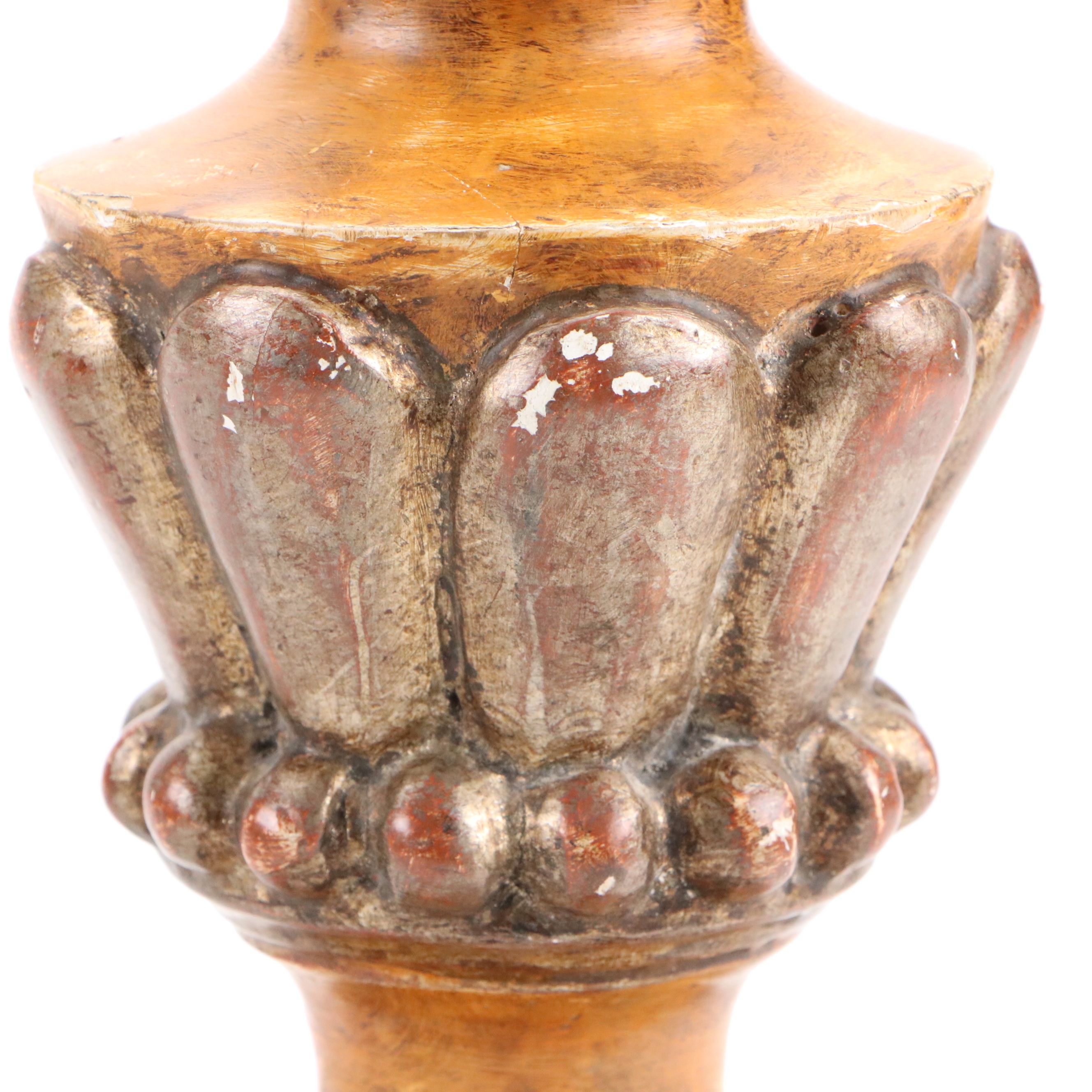 Painted Chalkware Table Lamp with Box Pleat Silk Shade