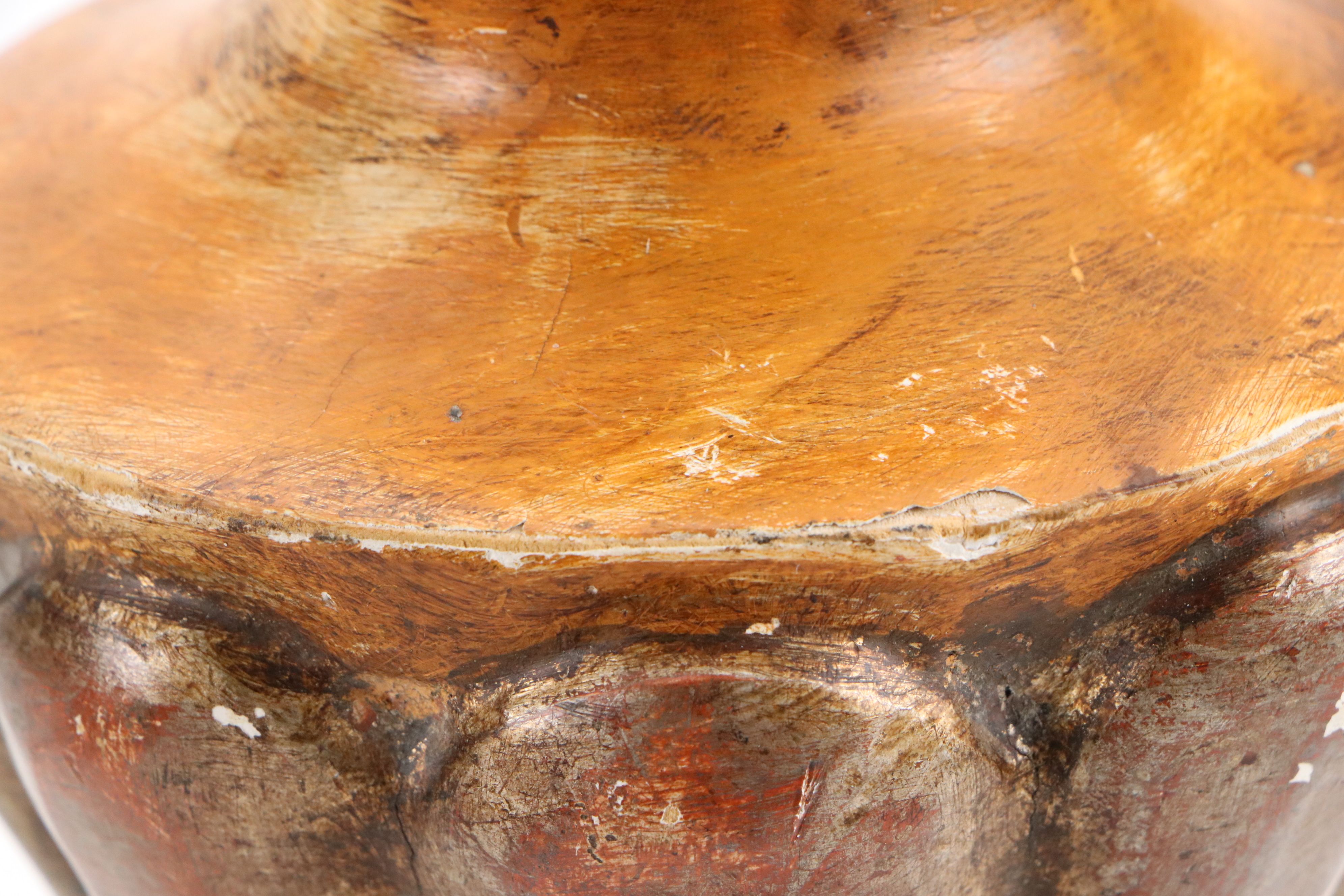 Painted Chalkware Table Lamp with Box Pleat Silk Shade