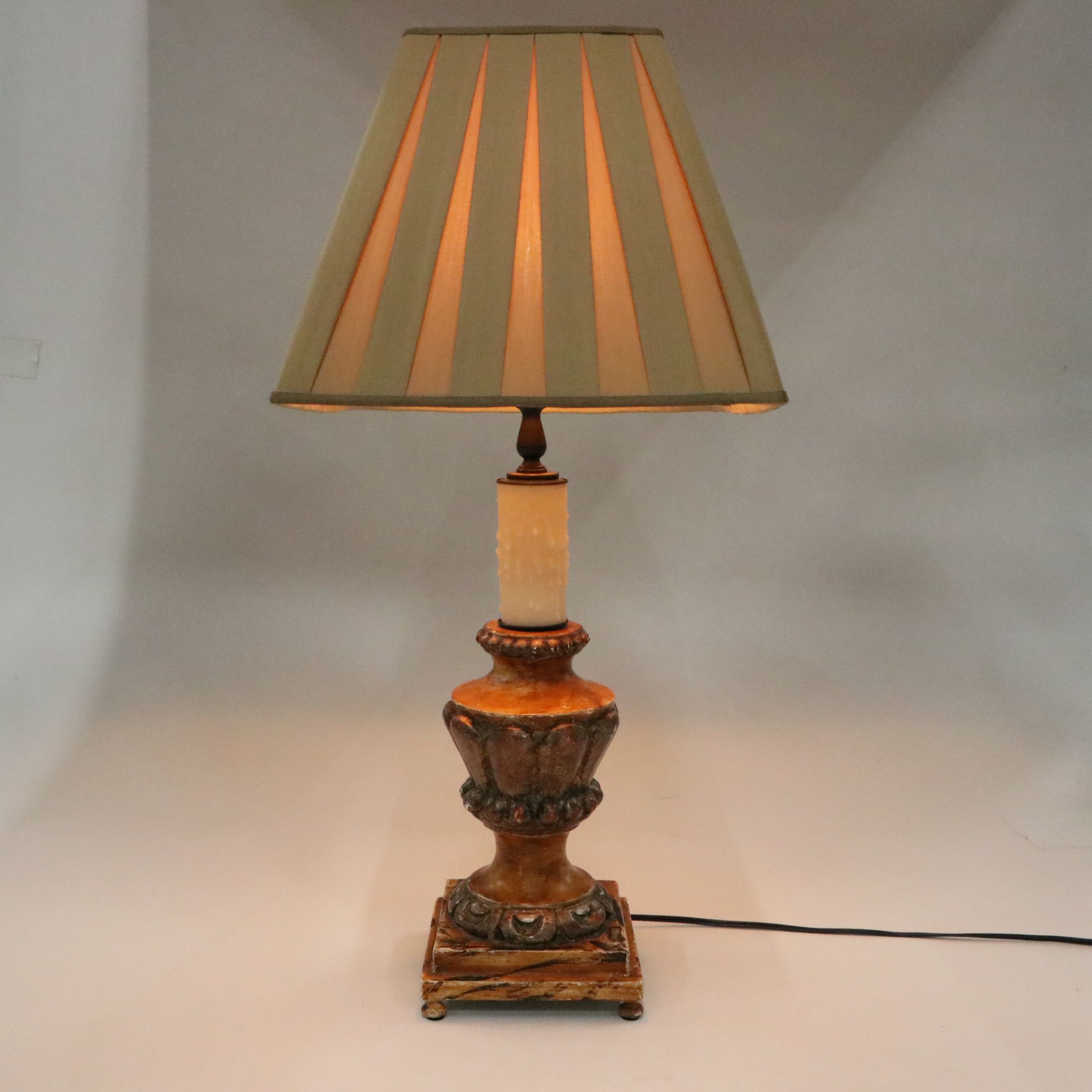 Painted Chalkware Table Lamp with Box Pleat Silk Shade