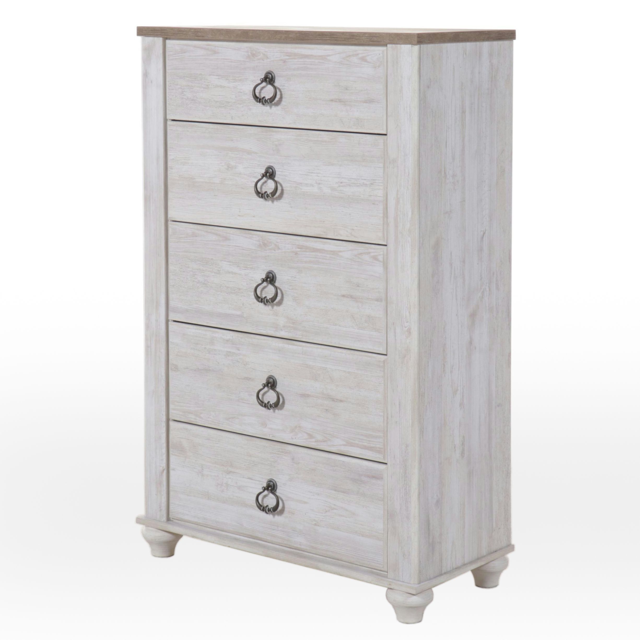 Contemporary Ashley Furniture Five-Drawer Chest with Whitewash Finish