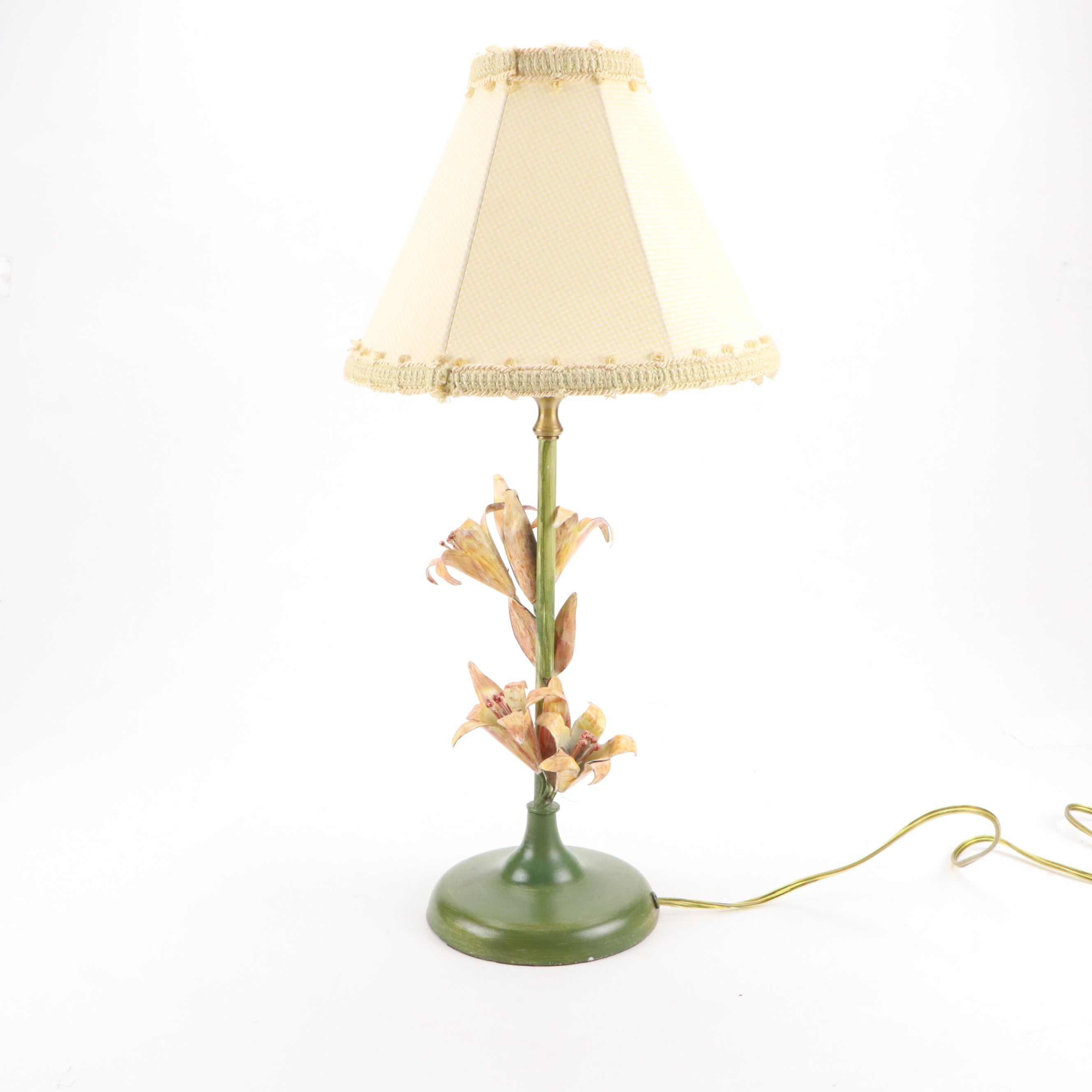 Wildwood Italian Modern Painted Lilies Table Lamp with Gingham Shade
