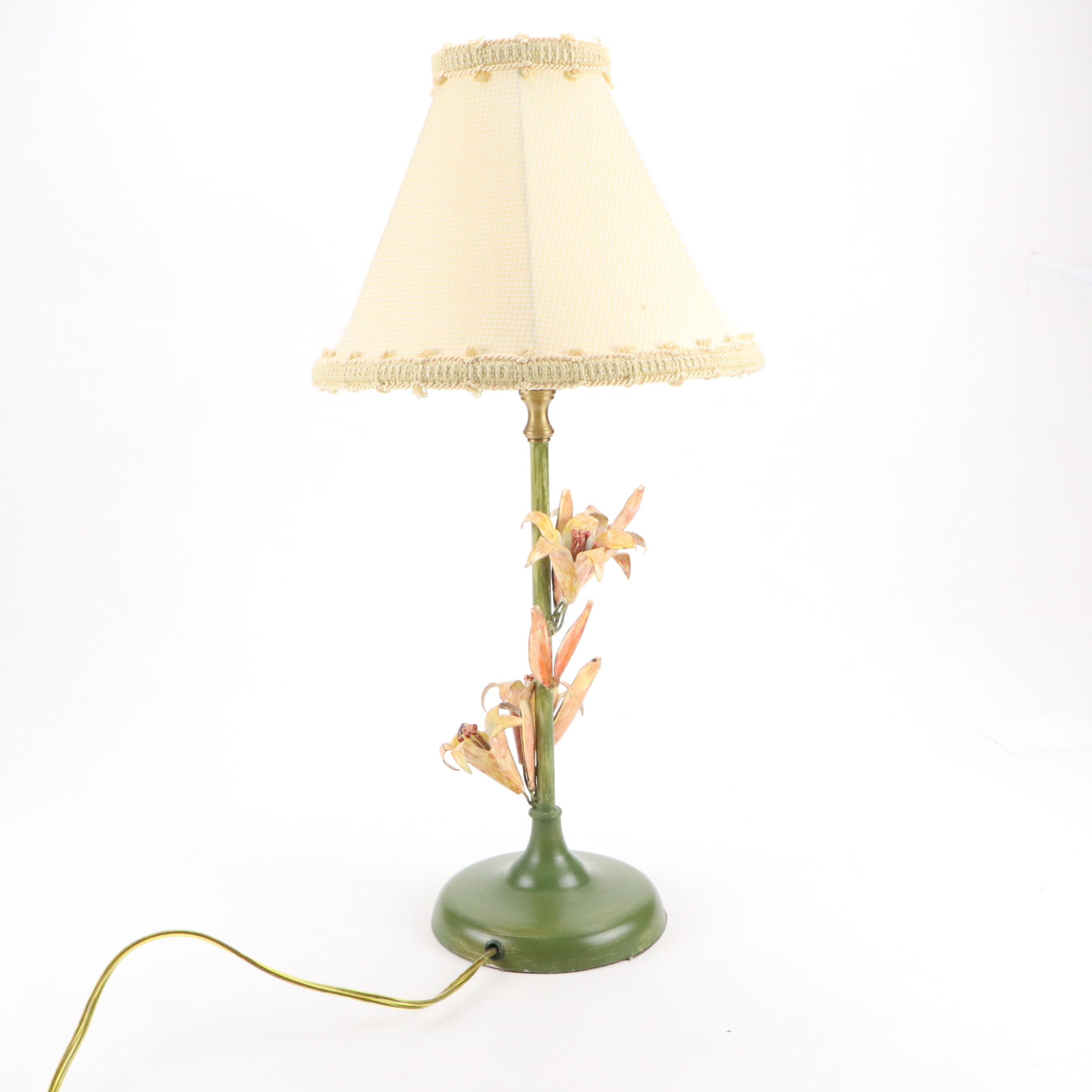 Wildwood Italian Modern Painted Lilies Table Lamp with Gingham Shade