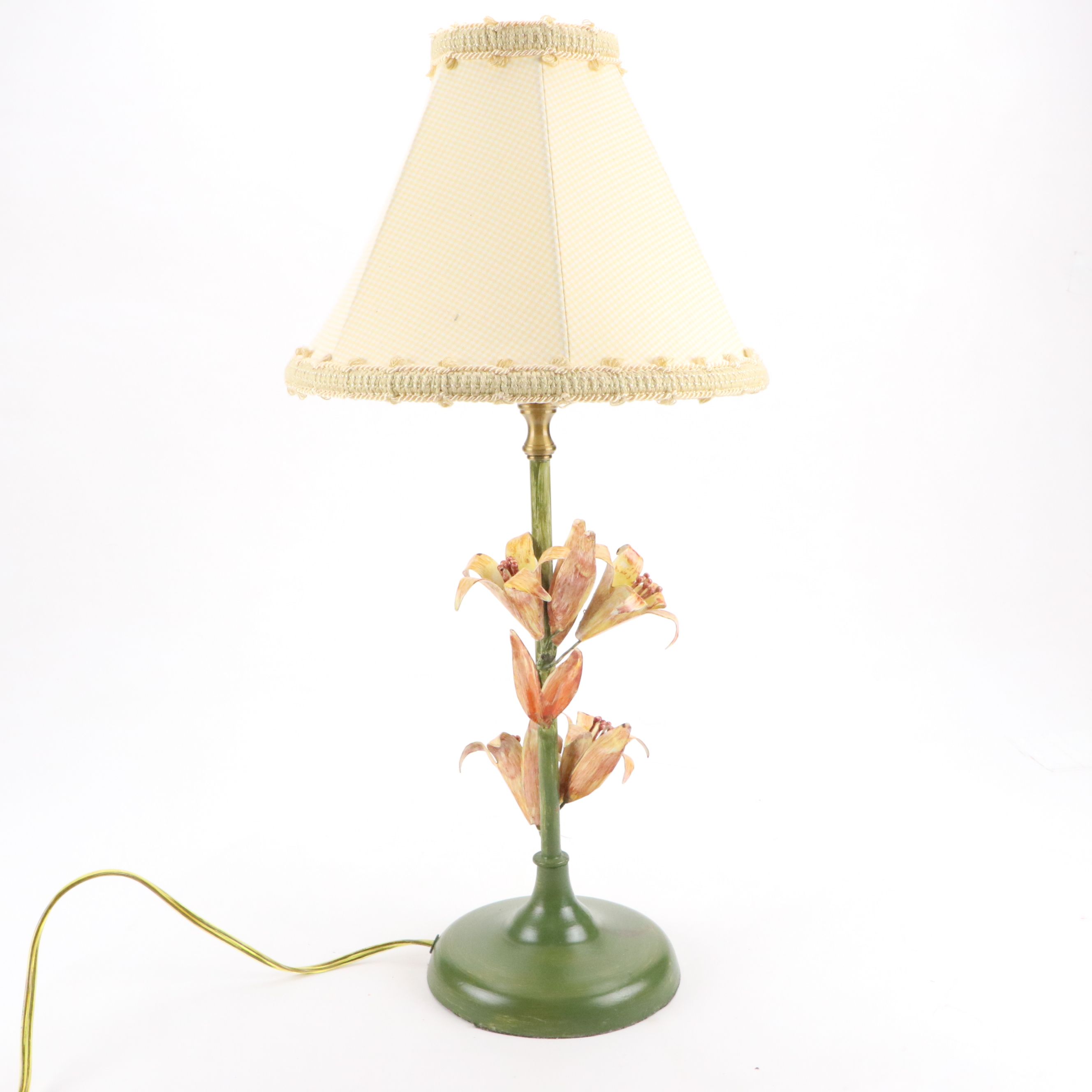 Wildwood Italian Modern Painted Lilies Table Lamp with Gingham Shade