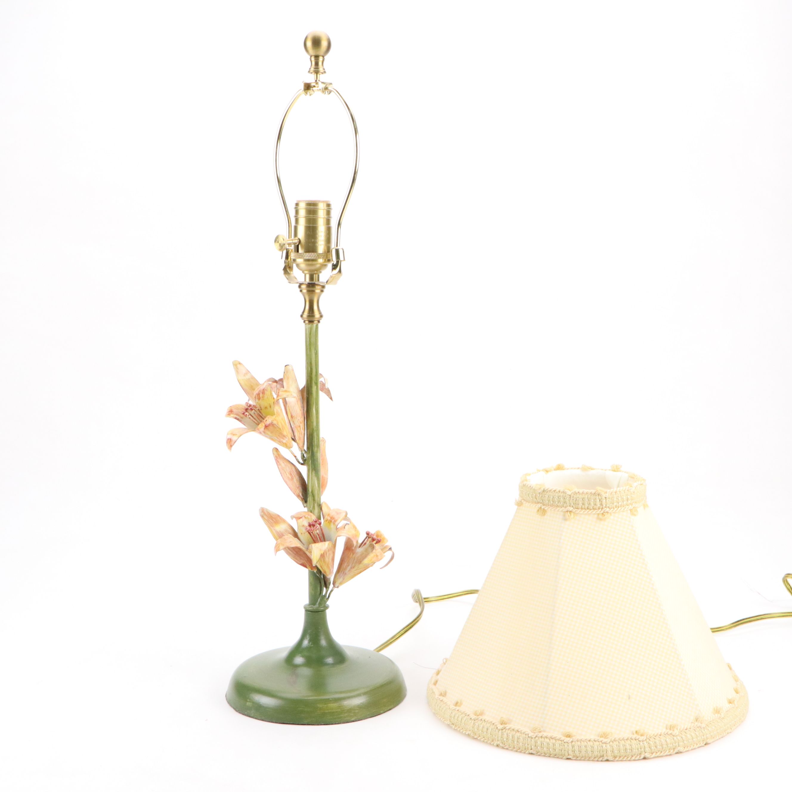 Wildwood Italian Modern Painted Lilies Table Lamp with Gingham Shade