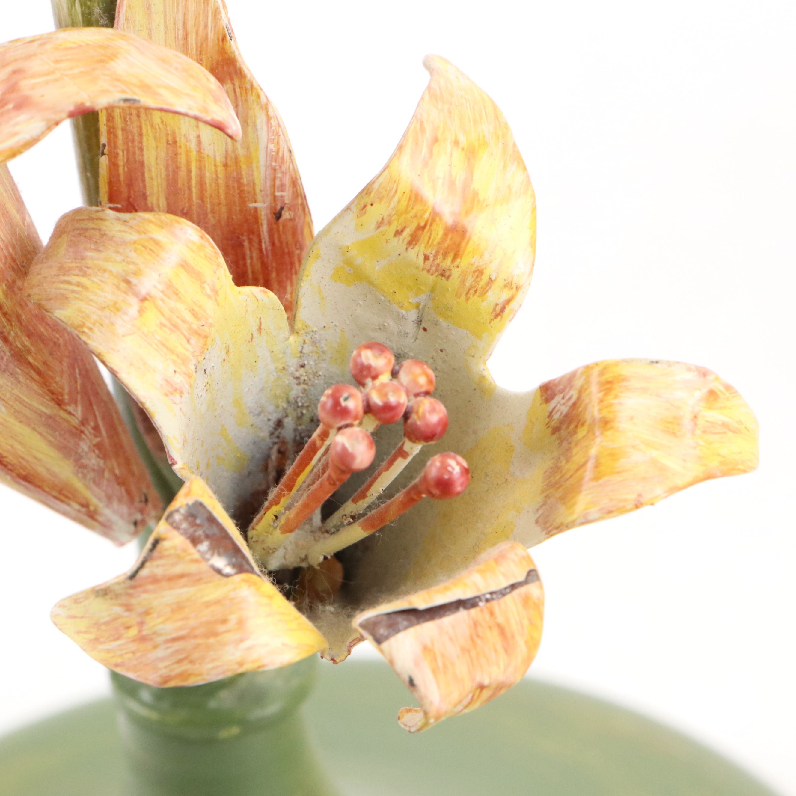 Wildwood Italian Modern Painted Lilies Table Lamp with Gingham Shade