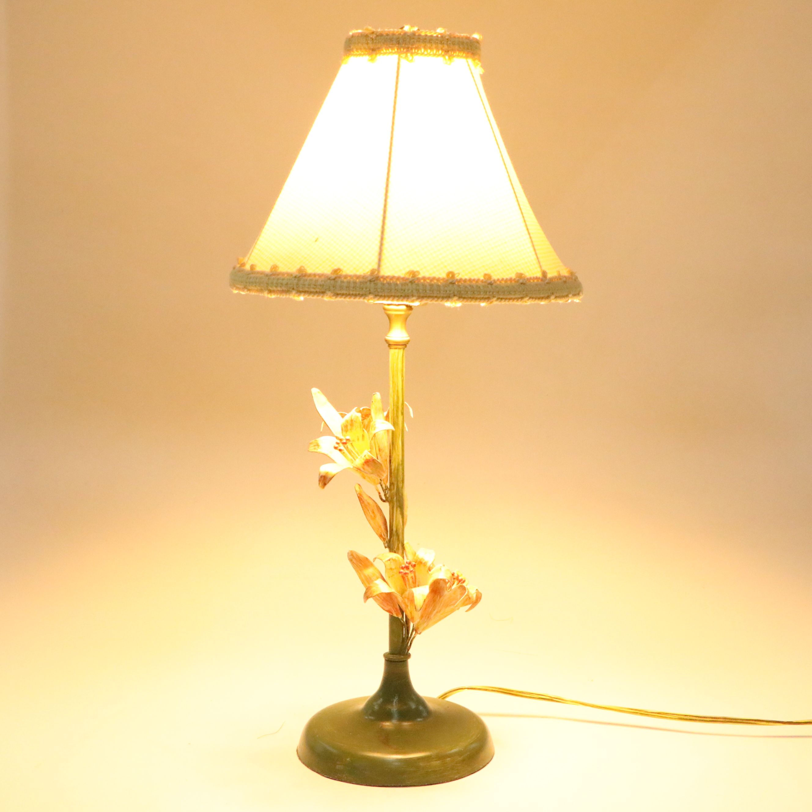 Wildwood Italian Modern Painted Lilies Table Lamp with Gingham Shade