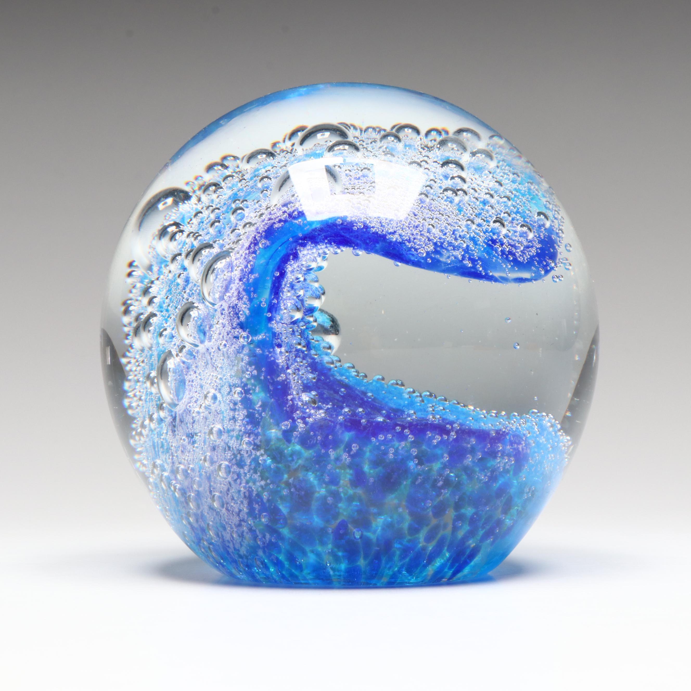 Blown Glass Ocean Wave Sphere Paperweight