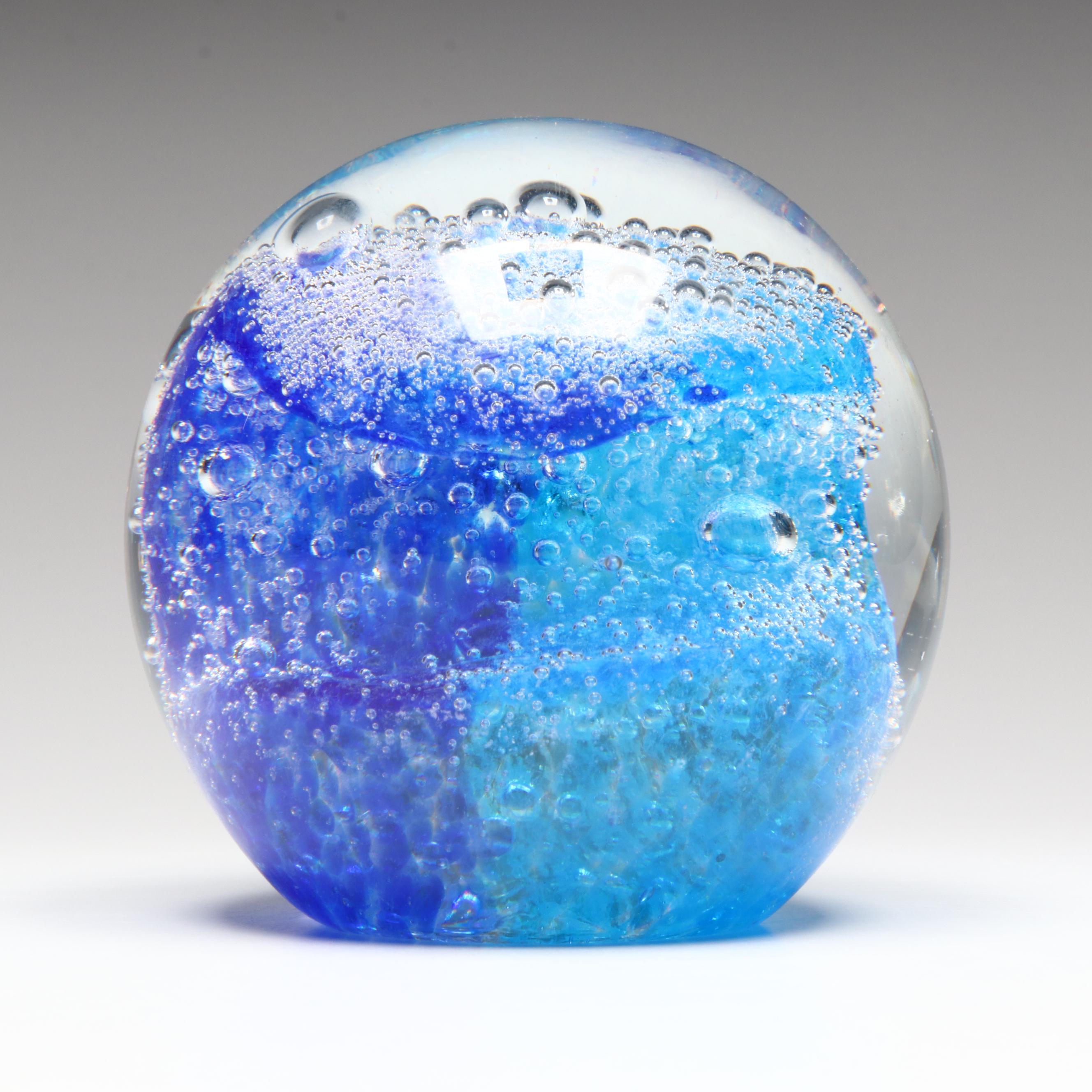 Blown Glass Ocean Wave Sphere Paperweight