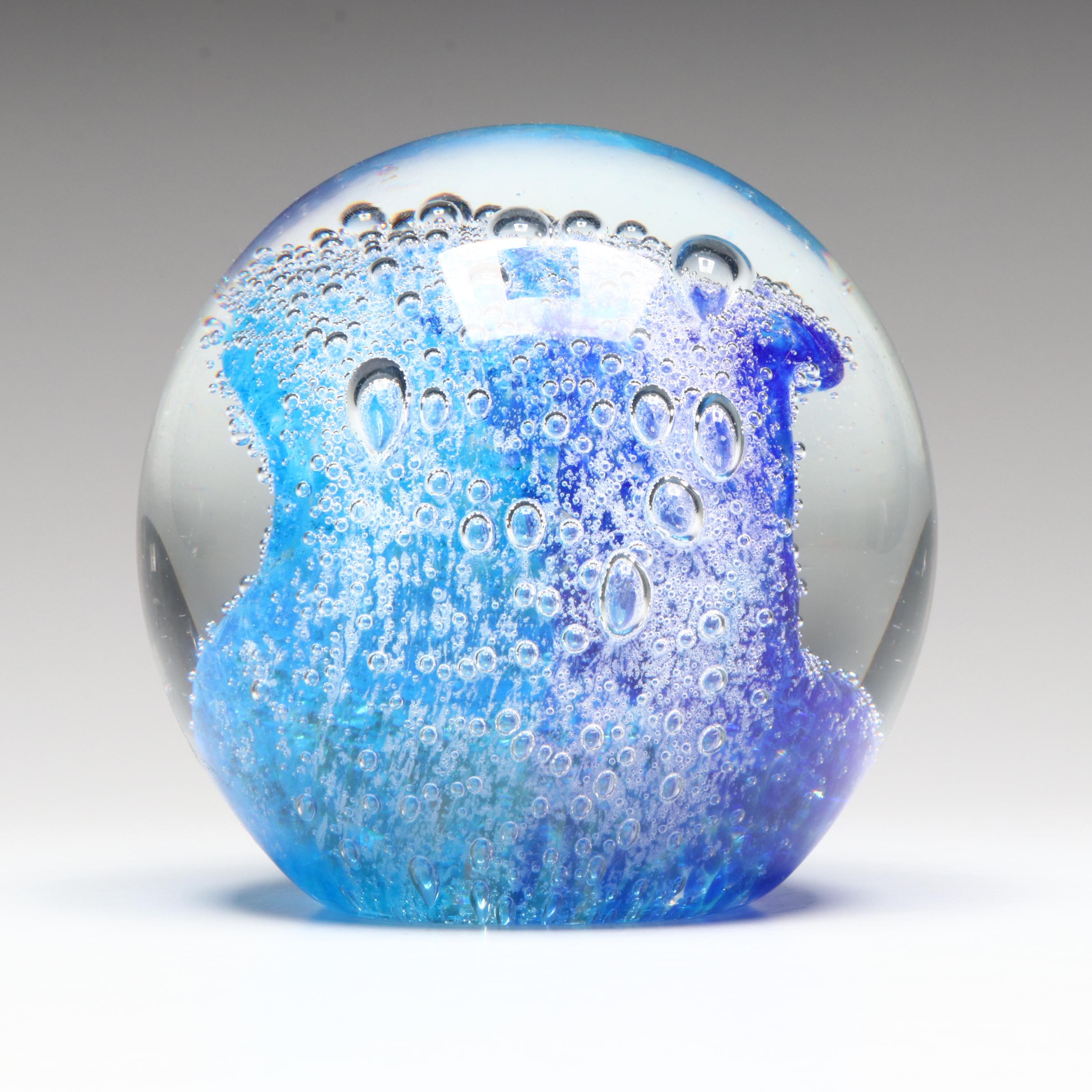 Blown Glass Ocean Wave Sphere Paperweight
