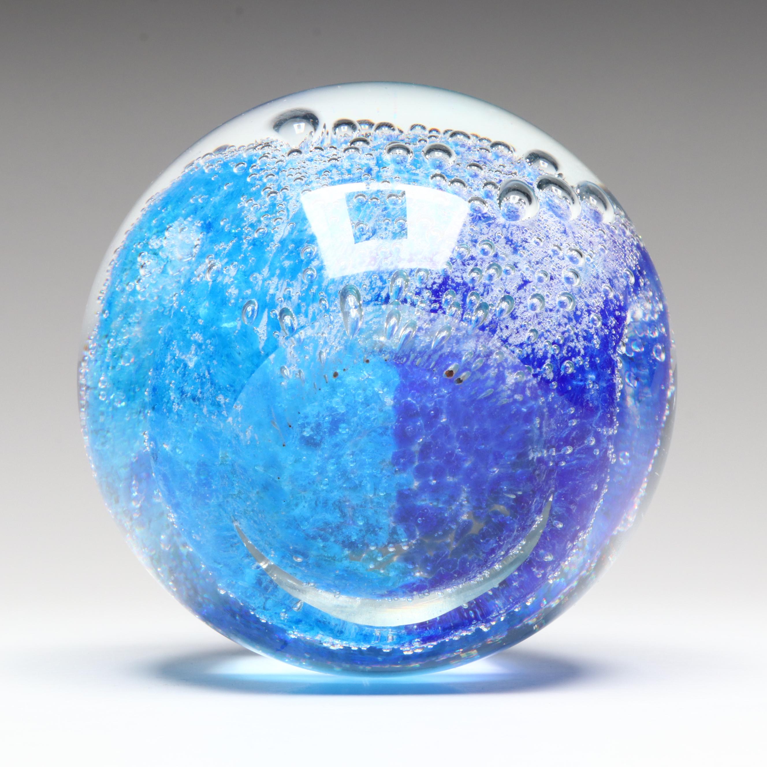 Blown Glass Ocean Wave Sphere Paperweight